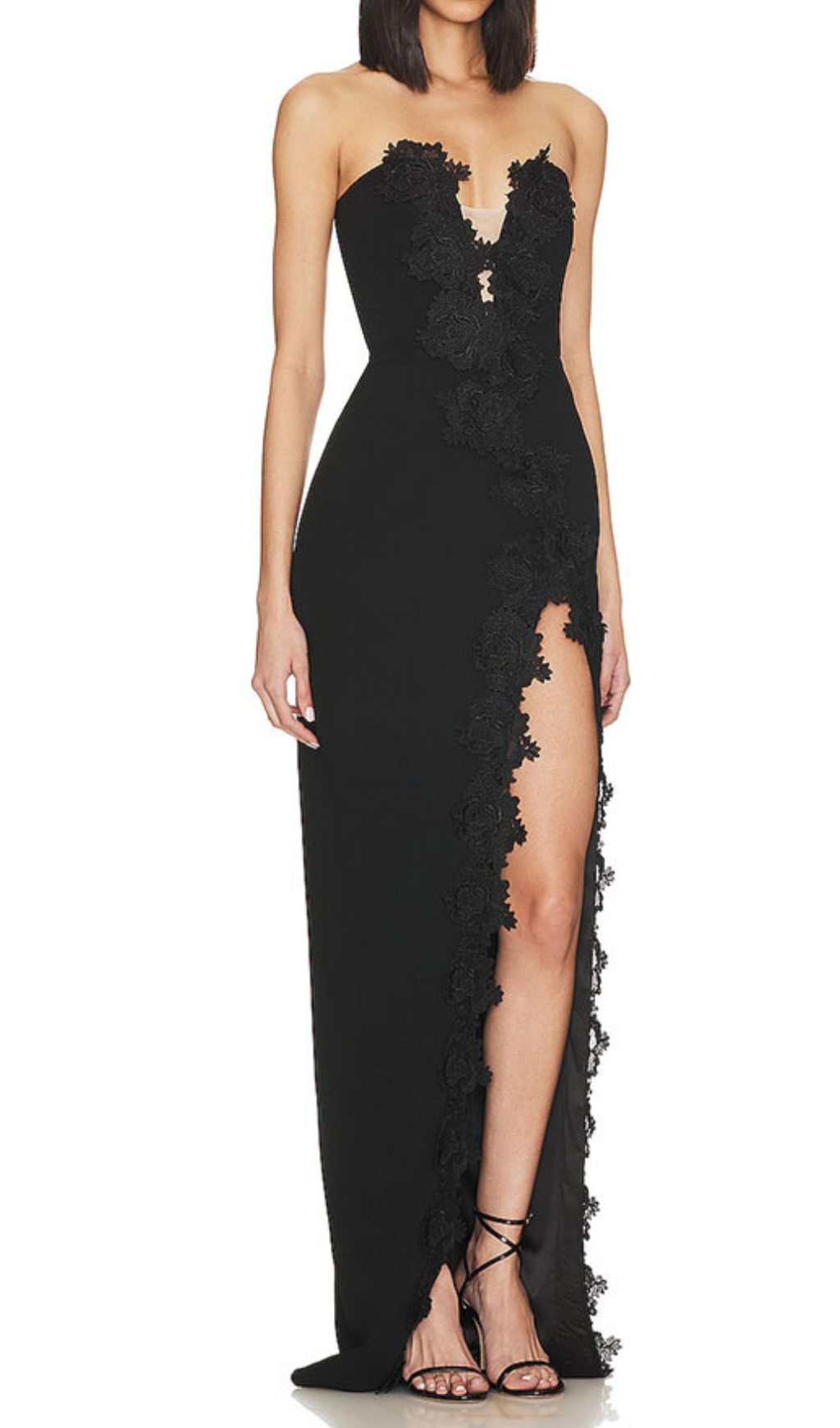 VIRAL BLACK STRAPLESS GOWN, HIGH SPLIT AESTHETIC - OWNCI VIRAL BLACK STRAPLESS GOWN, HIGH SPLIT AESTHETIC - OWNCI