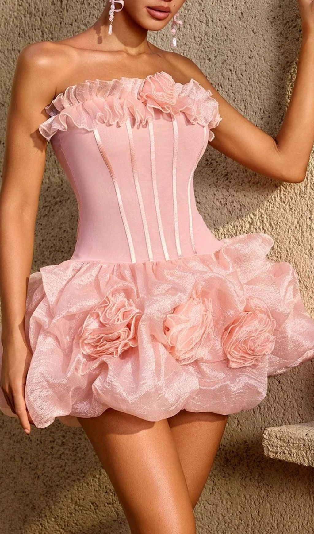 502c98acb00af707f0752211a97a0565.jpg Fashionslee Women Uldravis Strapless Flower Bubble Mini Dress