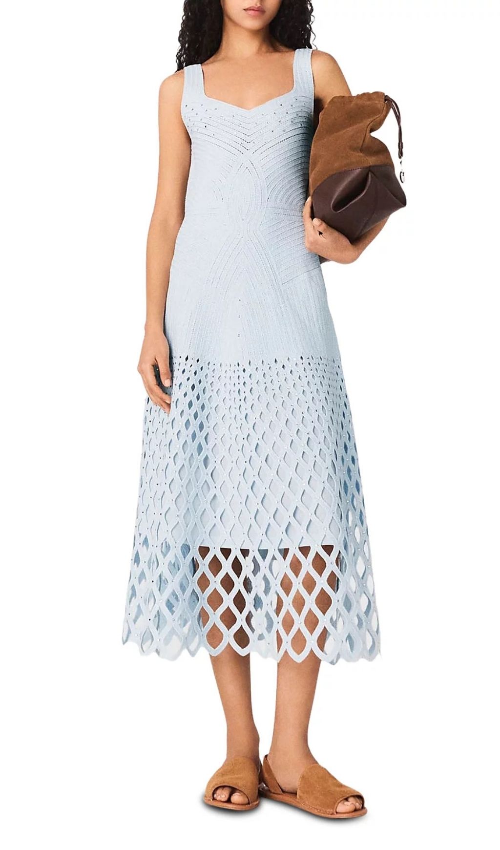 Fashionslee Women Crochet Rhinestone Midi Dress