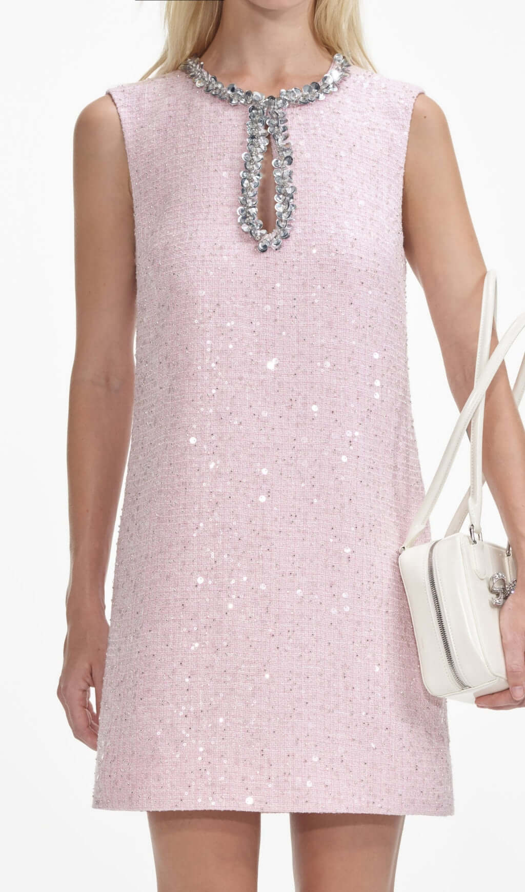 5151c37d9cac8a679722c6d03a7fc75f.jpeg Fashionslee Women Adelle Pink Sequin Boucle Mini Dress