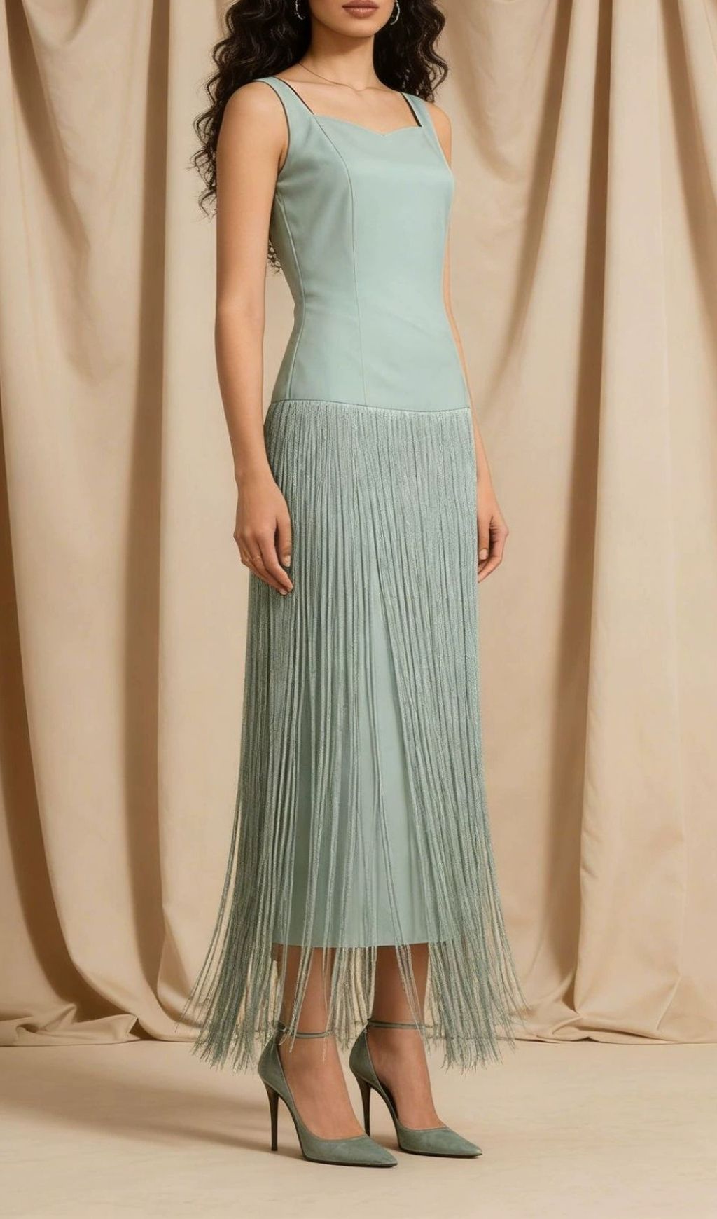 Fashionslee Women Kera Green Strappy Tassel Maxi Dress