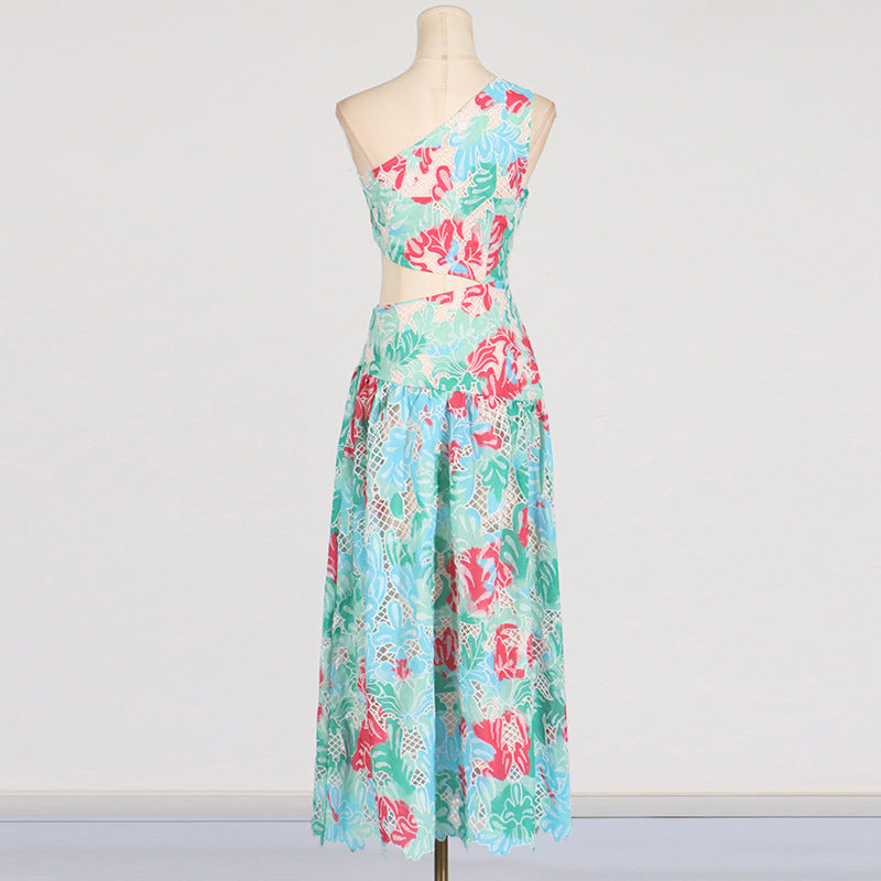51df4633bd34b16c7ed86e40f7fcee38.jpeg Fashionslee Women Azha One Shoulder Print Embroidered Dress