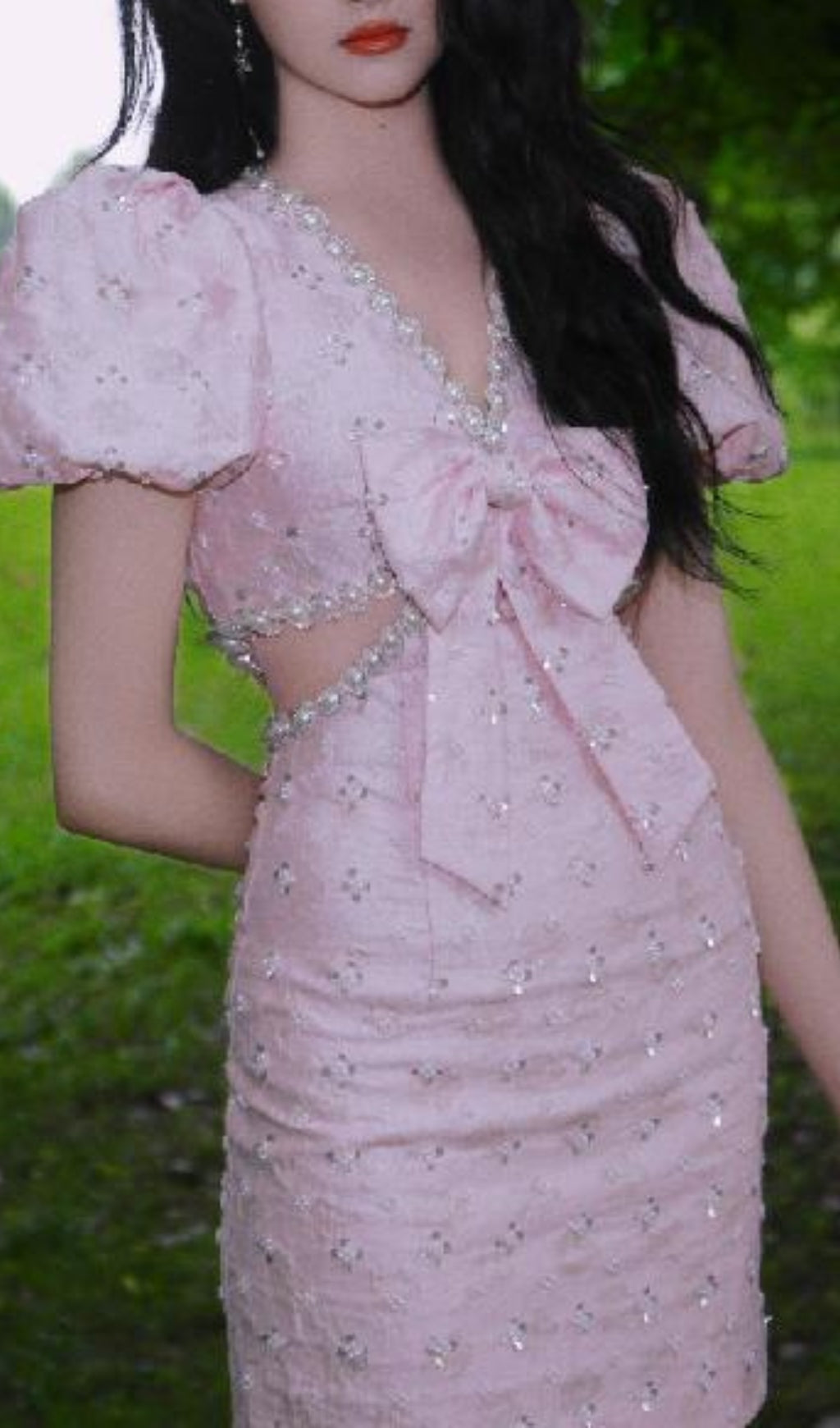 Fashionslee Women Ataret Pearl Bow Mini Dress