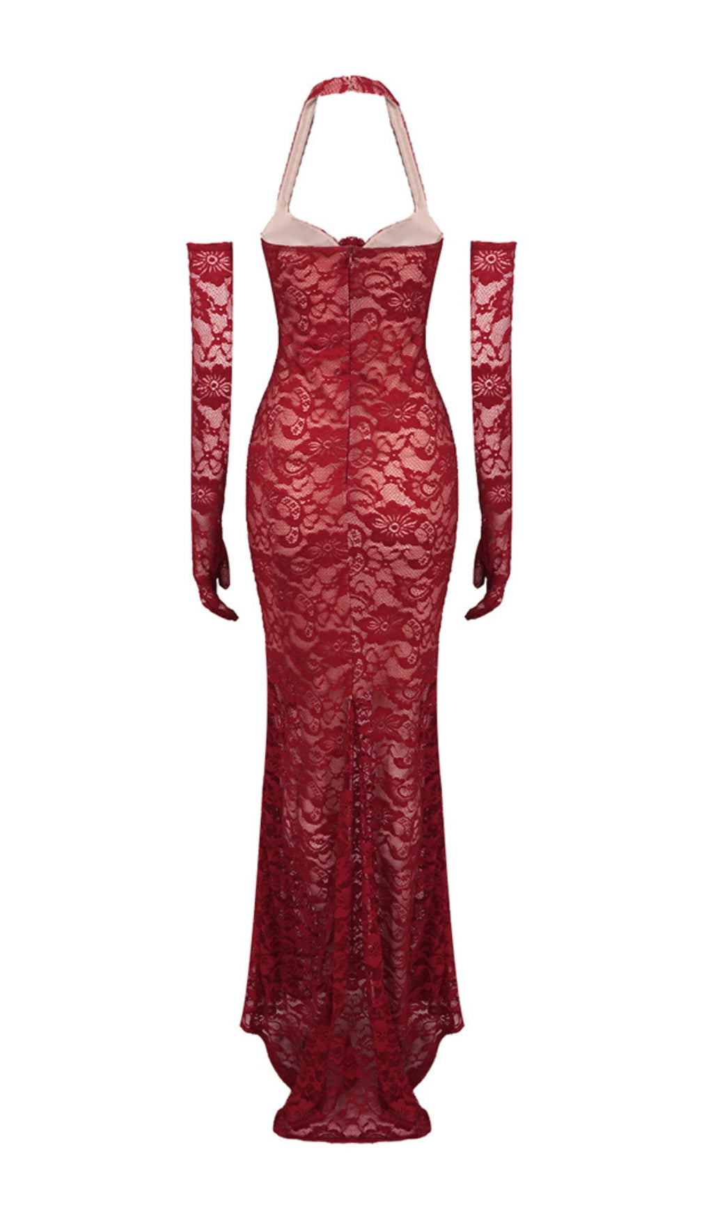 Fashionslee Women Bedelia Wine Halter Lace Maxi Dress