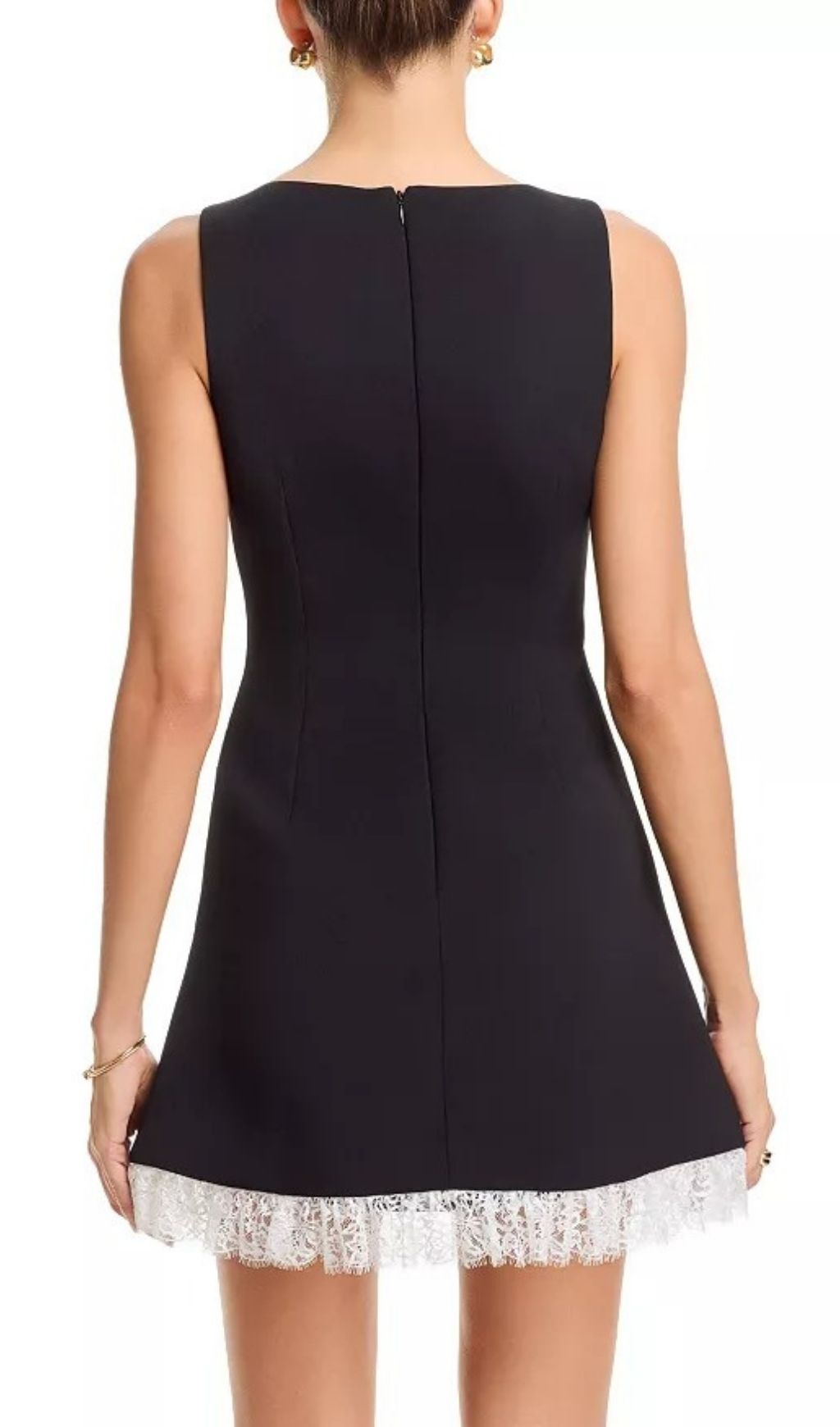 Fashionslee Women Black Crepe Lace Bow Dress