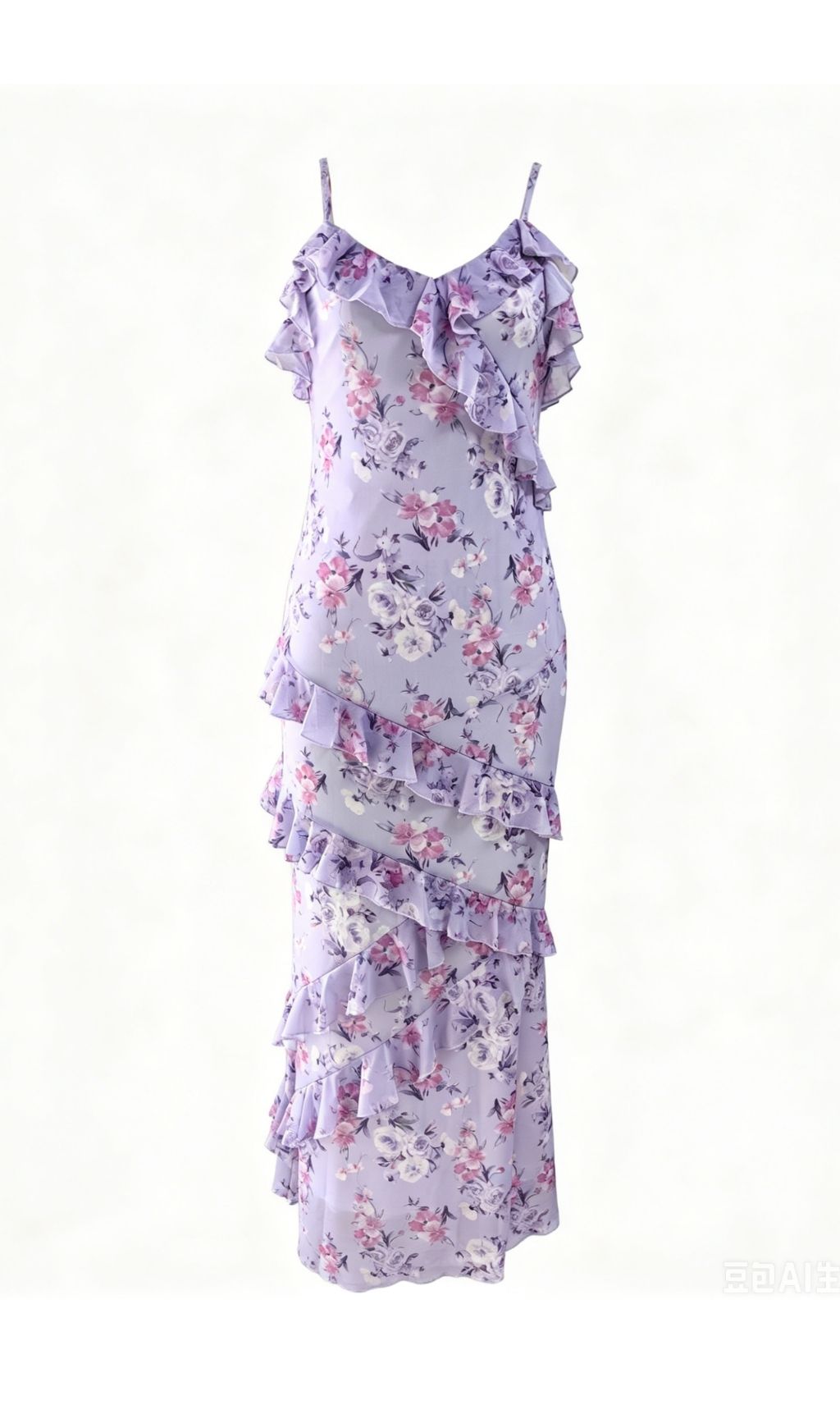 Fashionslee Women Labonita Purple Floral Ruffle Maxi Dress