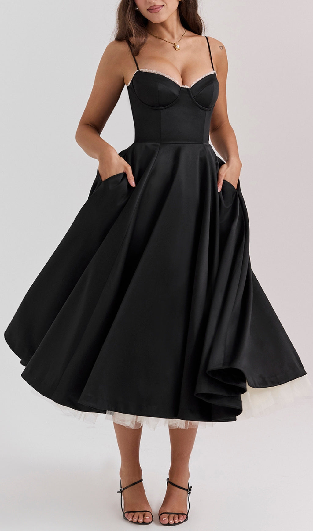 54d166014e6f91bea48947ec60c71cdb.jpeg Fashionslee Women Alodia Black Mesh Hem Midi Dress