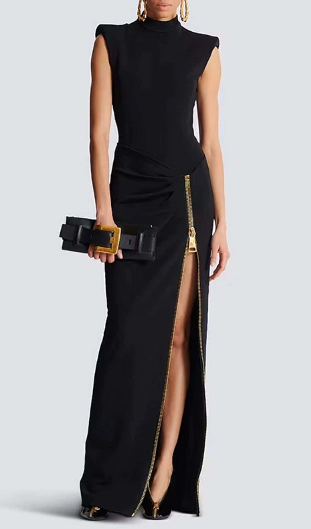Fashionslee Women Jendayi Black Zipper Slit Maxi Dress