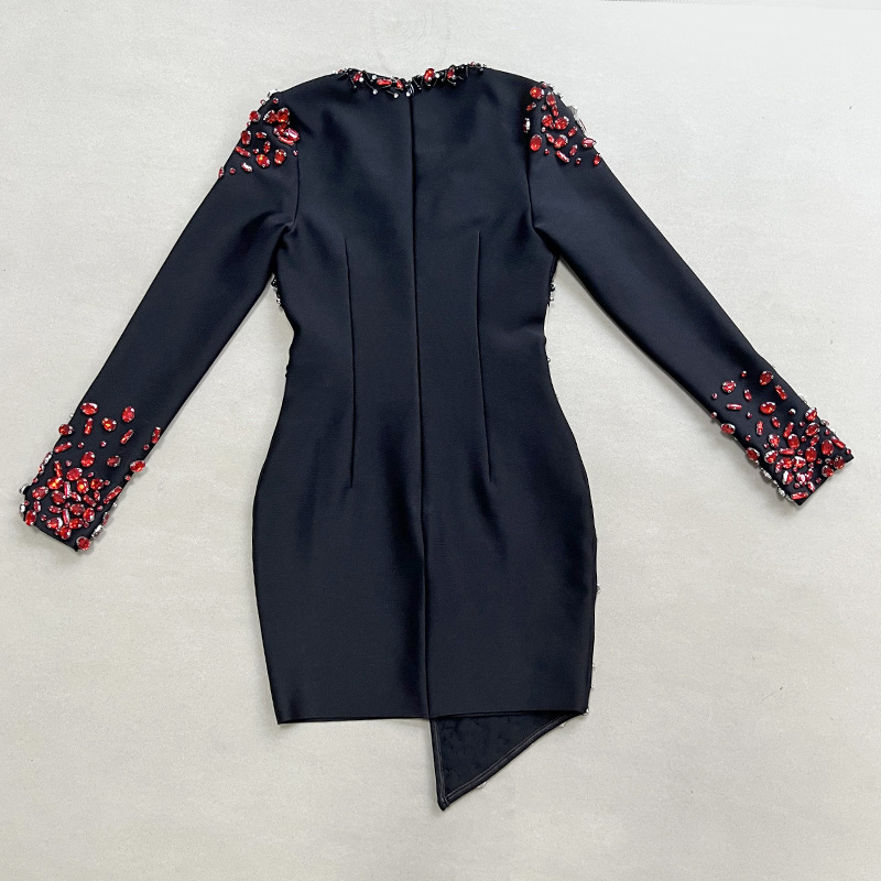 5669c03d81b64572457c50ded2f046cc.png Fashionslee Women Abelina Long Sleeve Red Crystals Dress