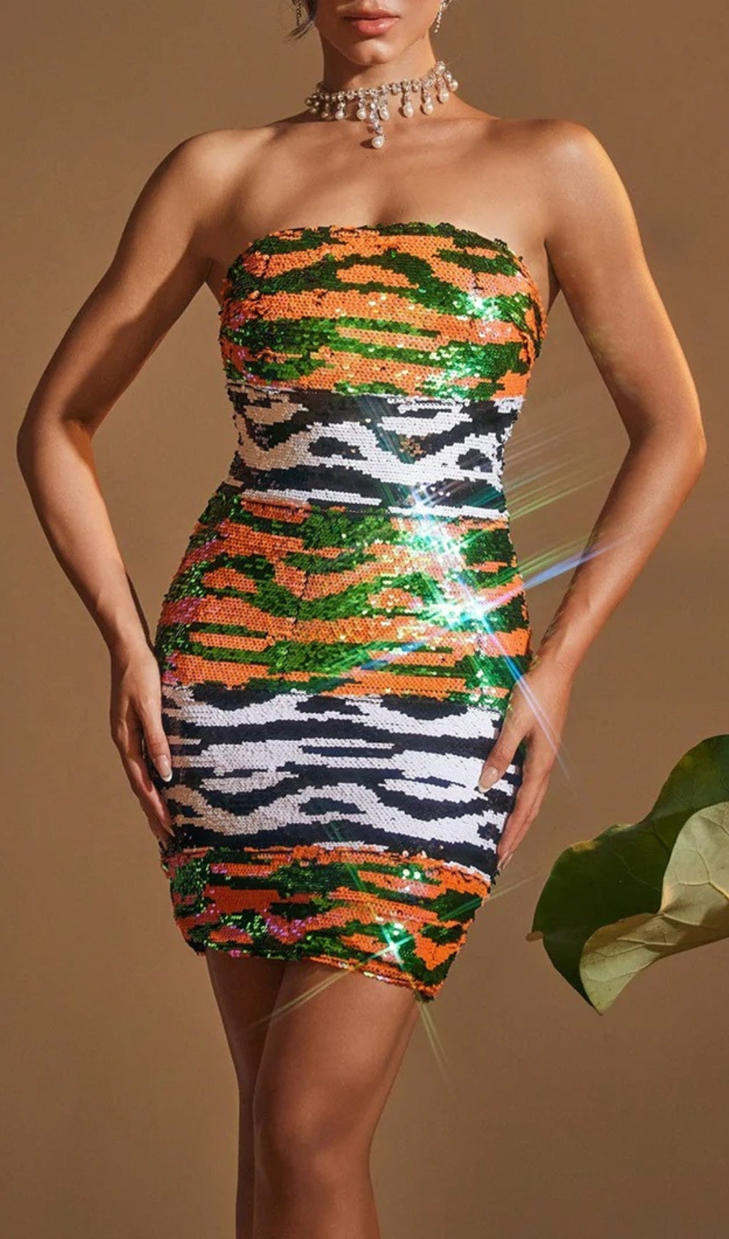 56e6e23086d24aba29b854df760d9553.jpeg Fashionslee Women Alora Strapless Print Sequin Mini Dress