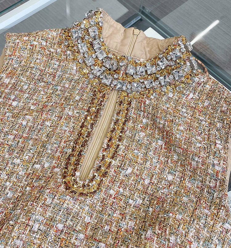 Fashionslee Women Adelle Gold Embellished Bouclé Mini Dress