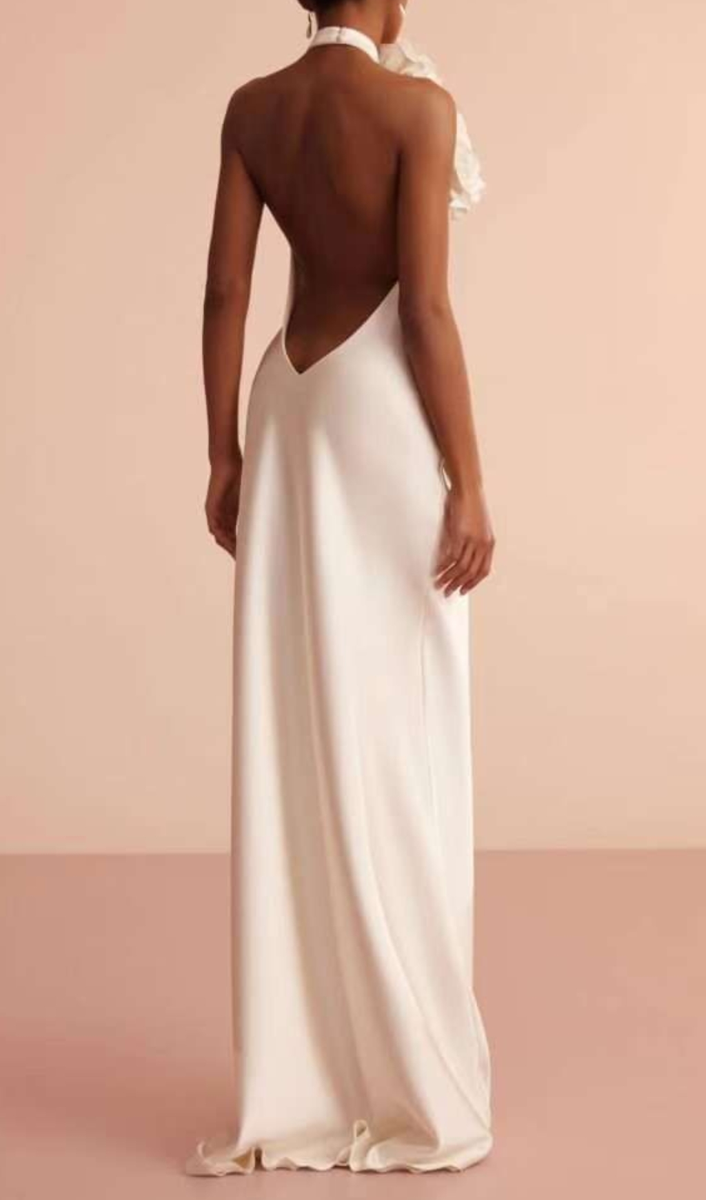 Fashionslee Women Cianna White Flower Halter Backless Maxi Dress