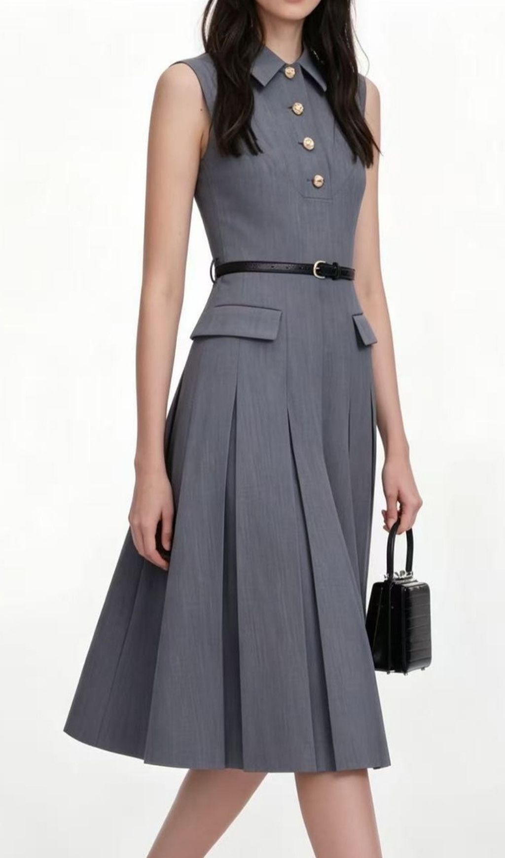 Fashionslee Women Lawren Grey Sleeveless Midi Dress
