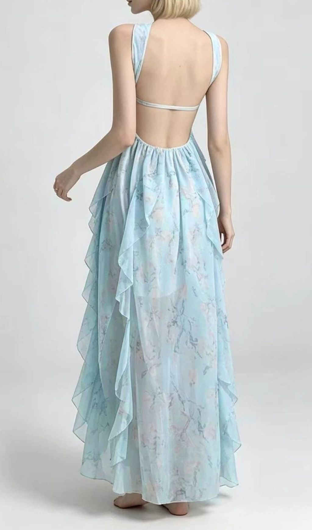 Fashionslee Women Laverna Blue Strapless Printed Maxi Dress