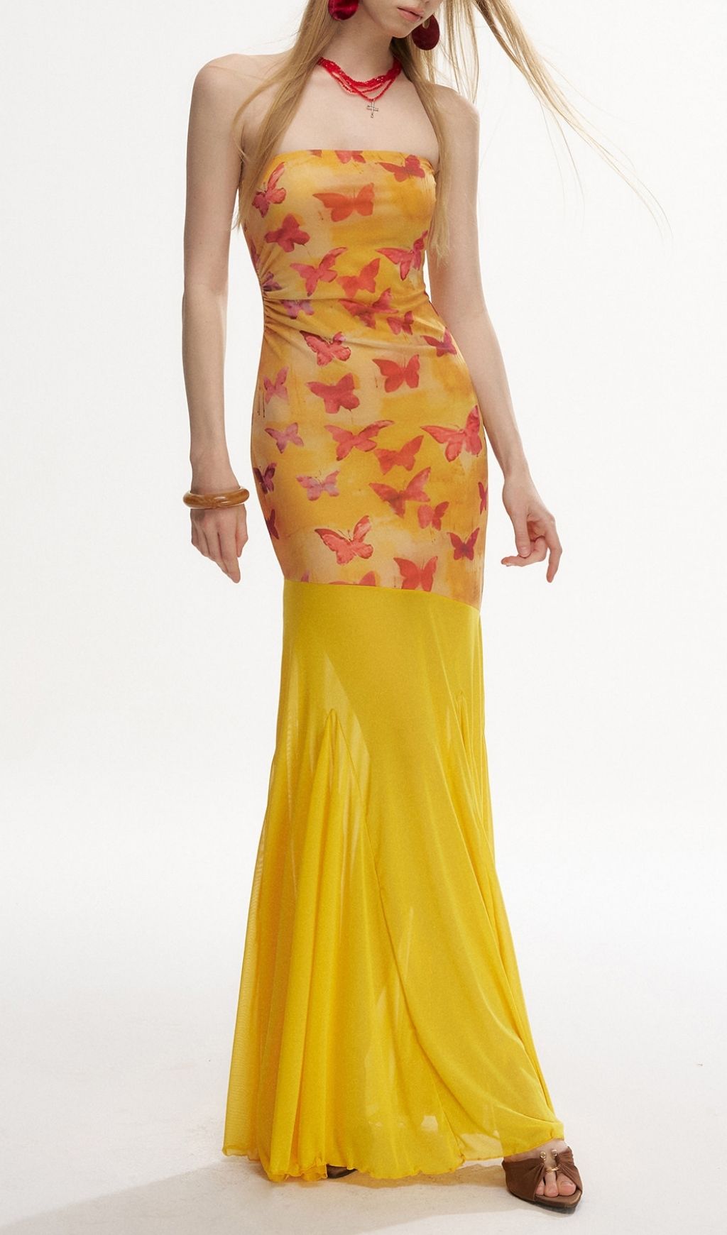 Fashionslee Women Larsen Yellow Strapless Butterfly Beach Dress