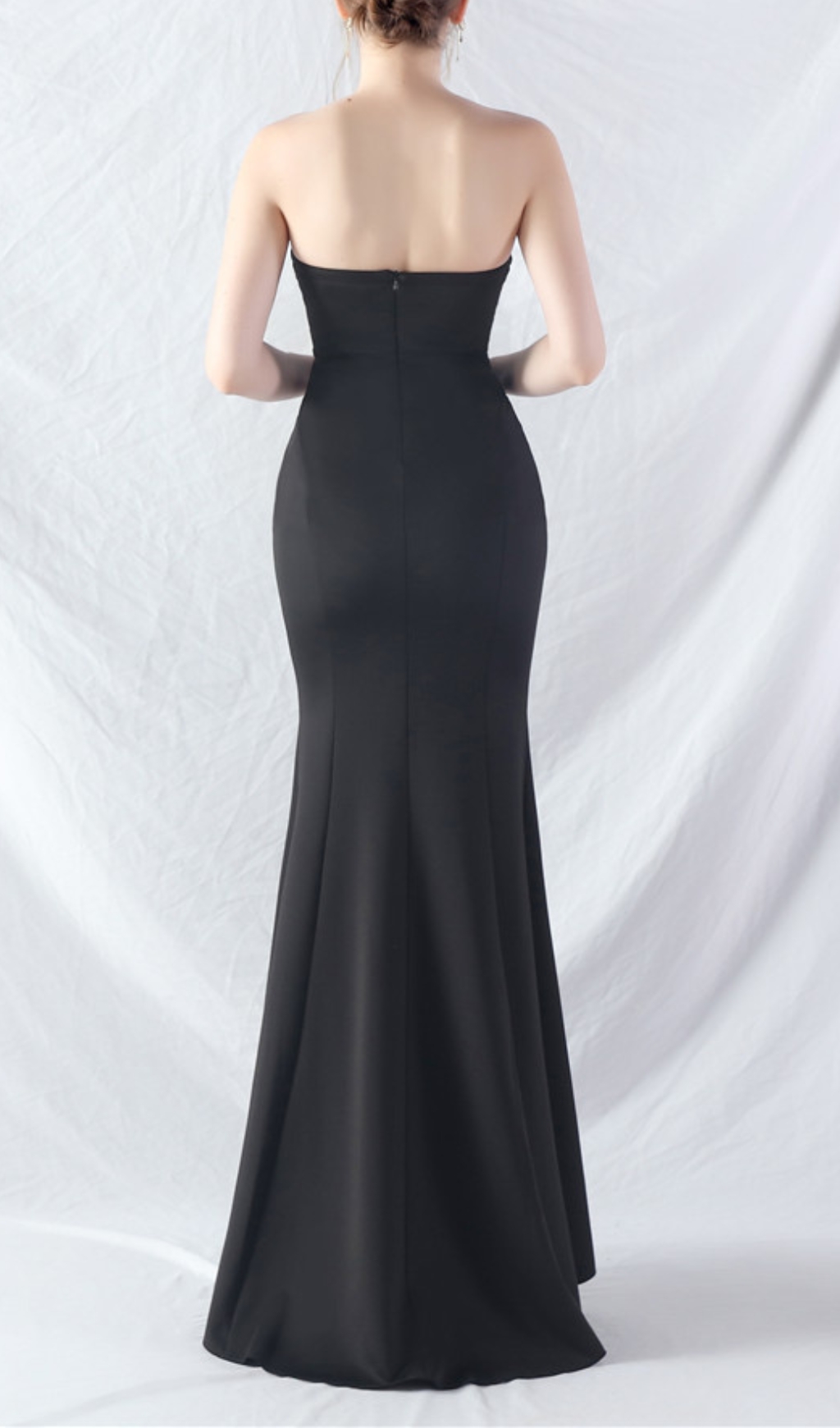 Fashionslee Women Chrina Black Strapless Ruched Maxi Dress