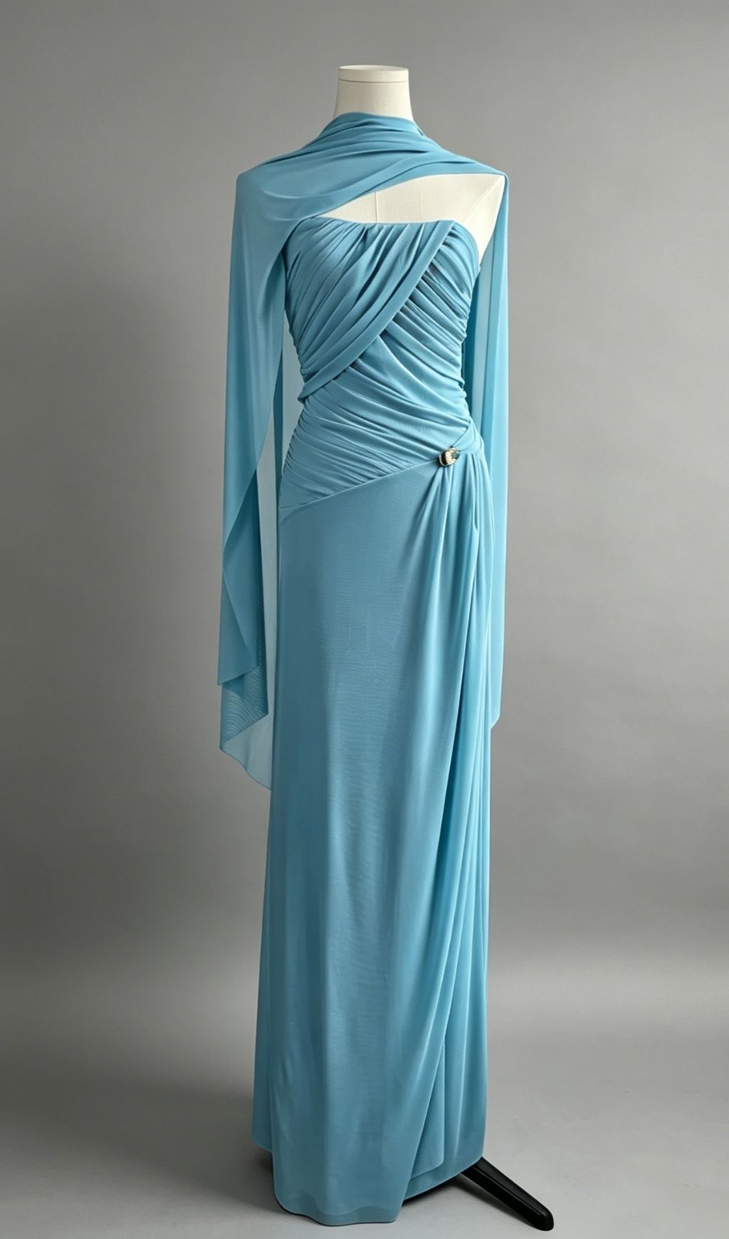 Fashionslee Women Lacey Blue Ruched Maxi Dress