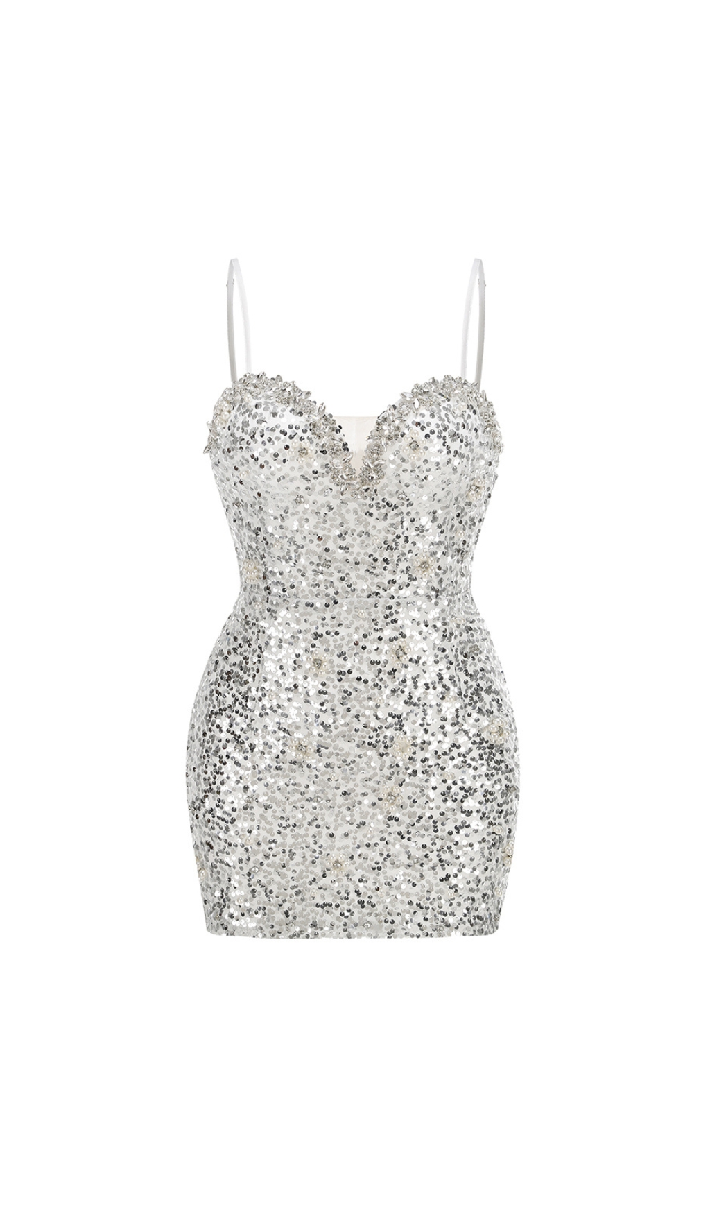 5953eaa80b33873acda71fdf890473eb.jpg Fashionslee Women Chumani Silver Crystal Pearl Sequin Mini Dress