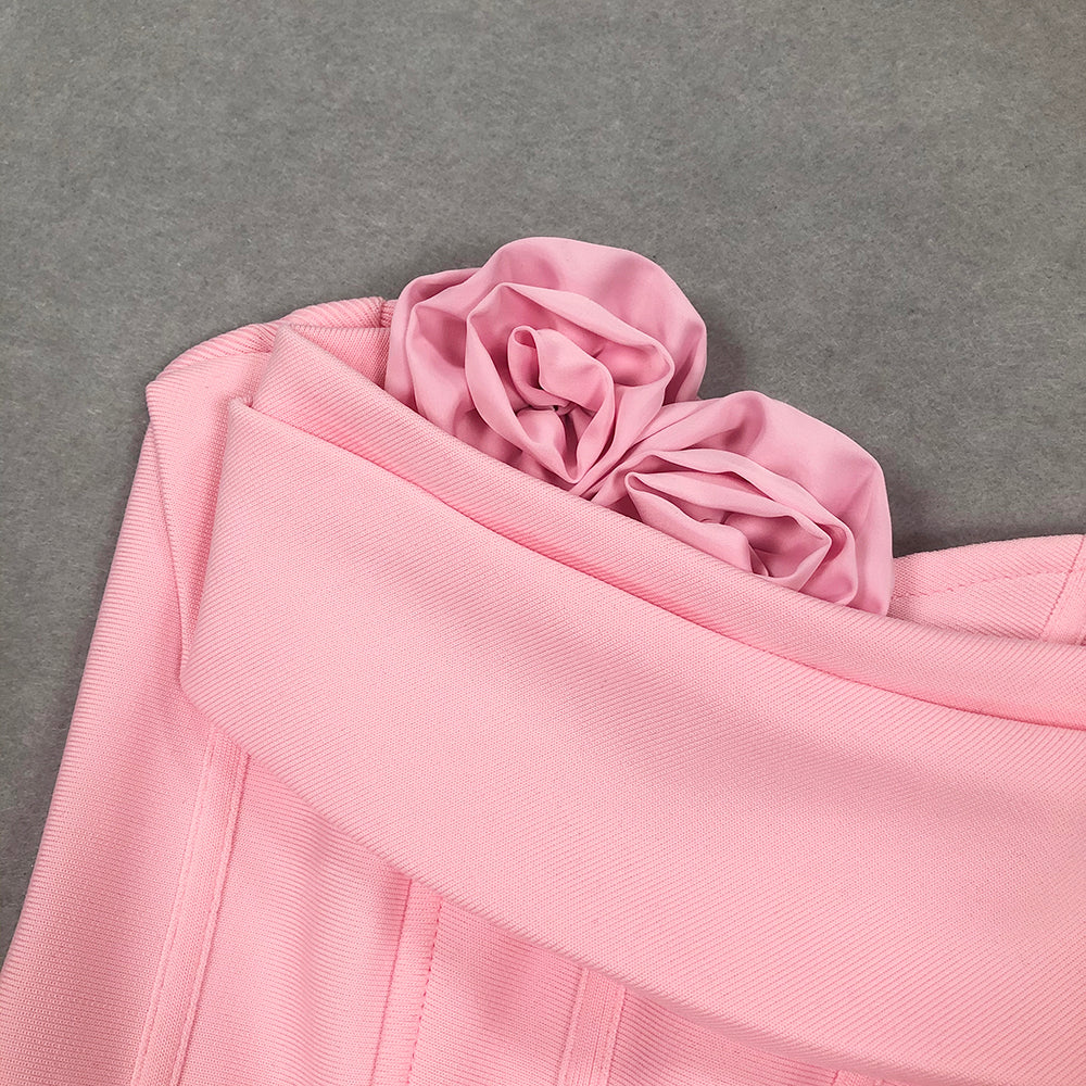 Fashionslee Women Aihe Pink Strapless Flower Bandage Dress