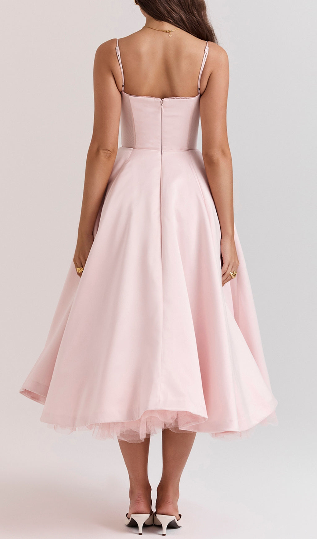 59f218d0403174f3727b6d14ba579f97.jpeg Fashionslee Women Alodia Pink Mesh Hem Midi Dress