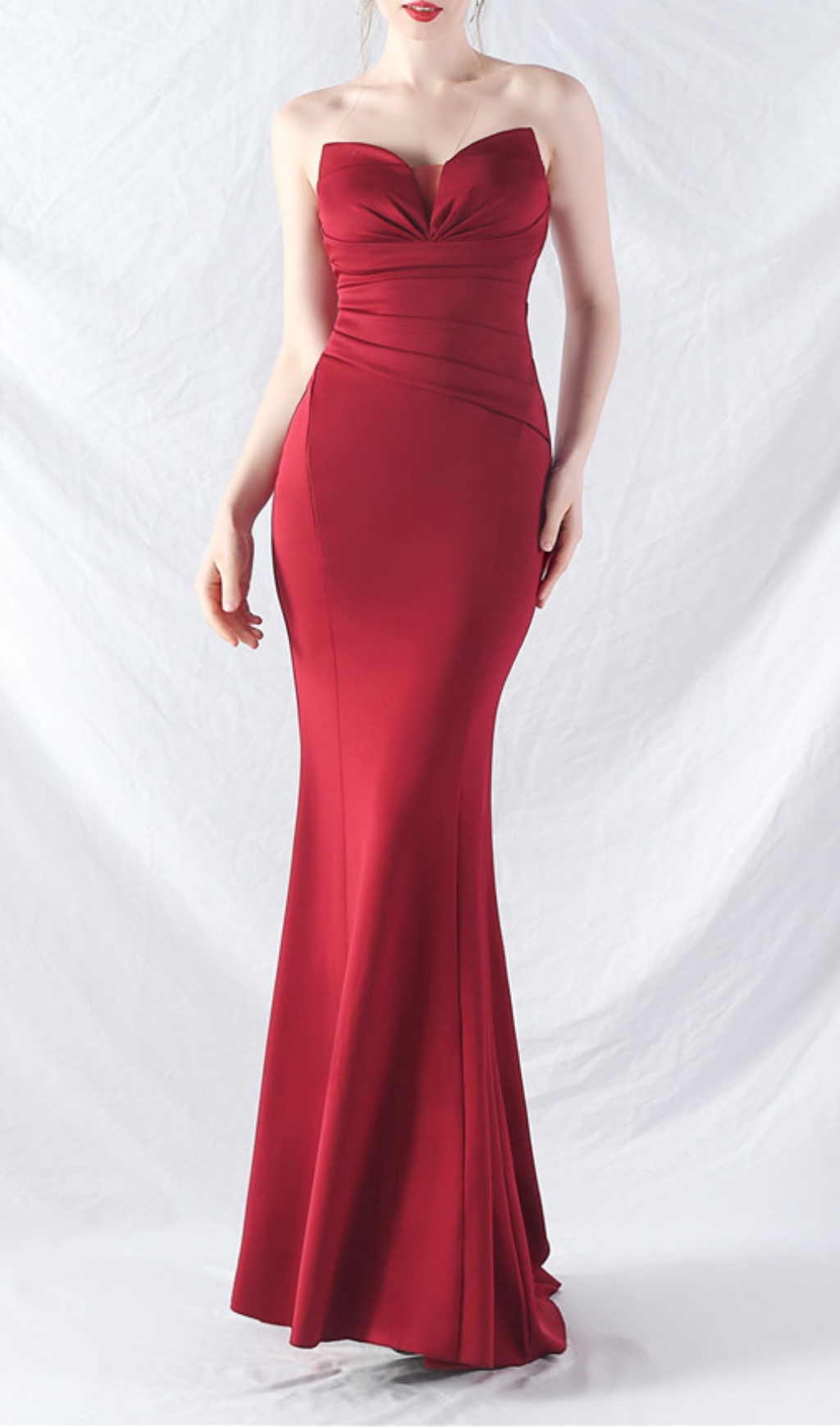 Fashionslee Women Chrina Red Strapless Ruched Maxi Dress