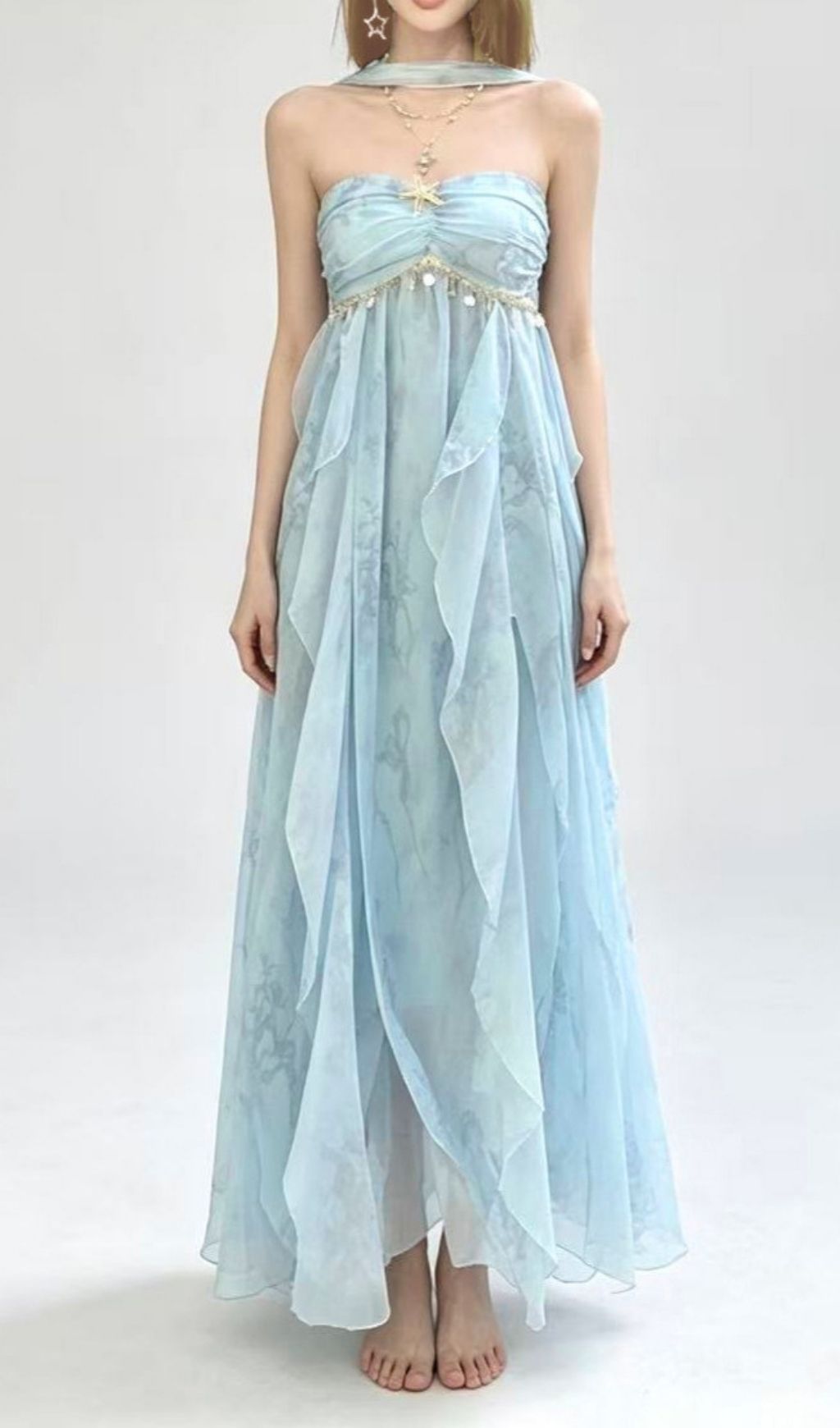 5a3955007e8b7c65d85f919795276db8.jpg Fashionslee Women Laverna Blue Strapless Printed Maxi Dress