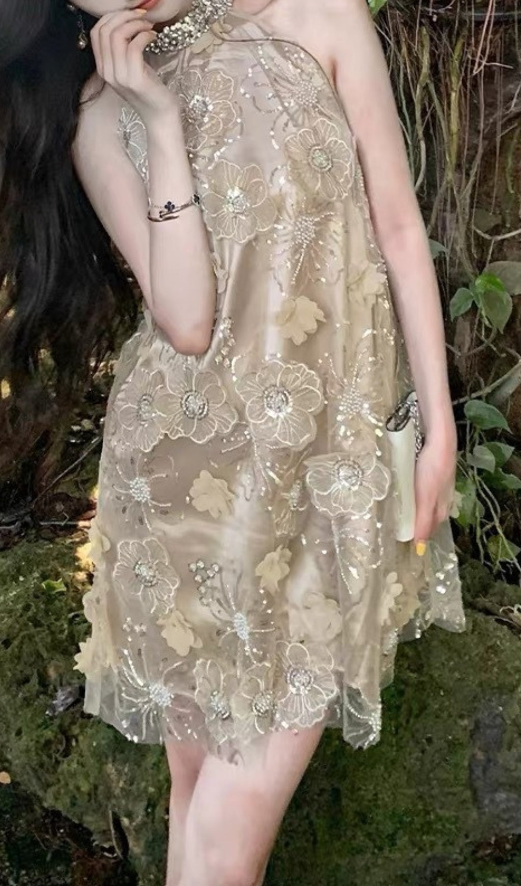 Fashionslee Women Arsinoe Flower Embellished Mini Dress