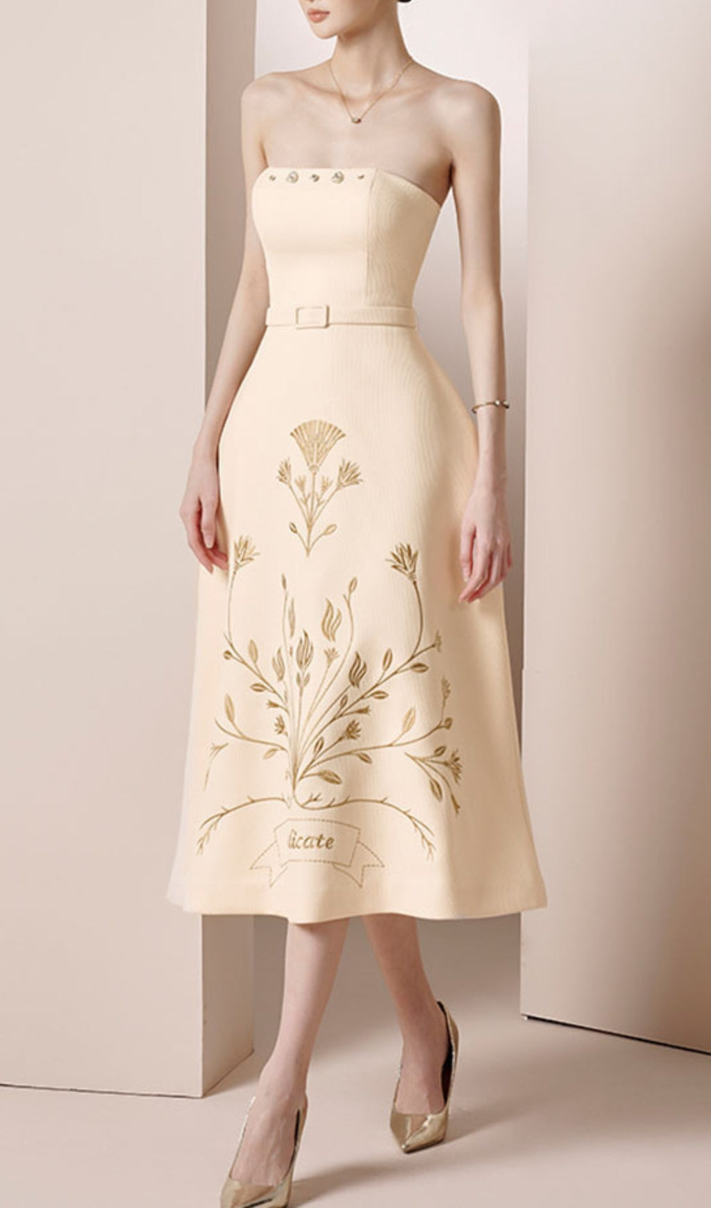 Fashionslee Women Aleah Strapless Belt Midi Dress