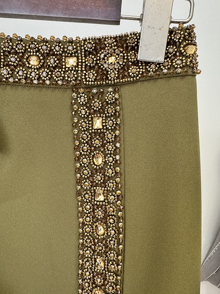 Fashionslee Women Coaxoch Green Bead Top & Skirt Set