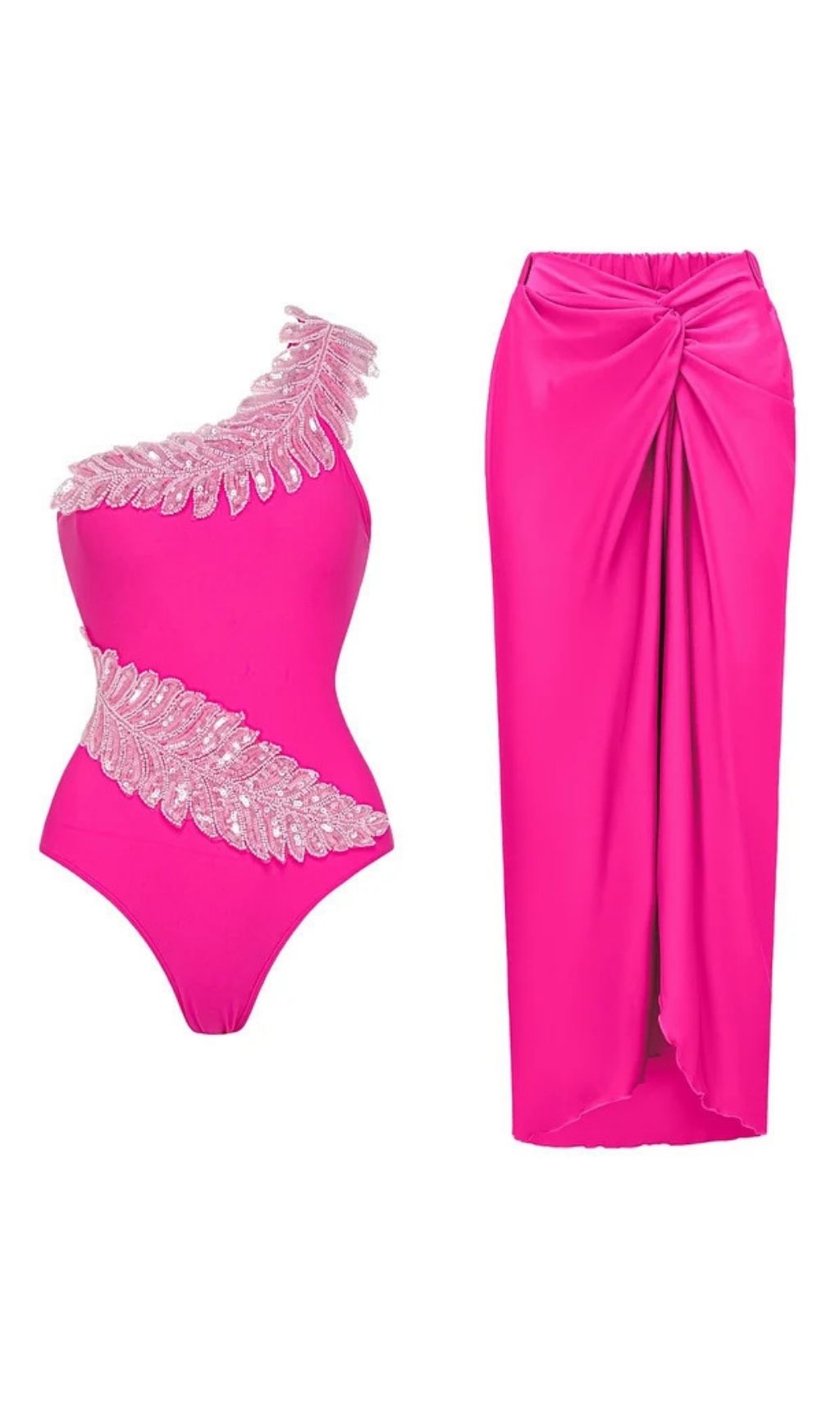 5e490b08b9ac191efdc7f7408db9fb37.jpg Fashionslee Women Kristian Pink Sequin One-Piece Swimsuit & Sarong