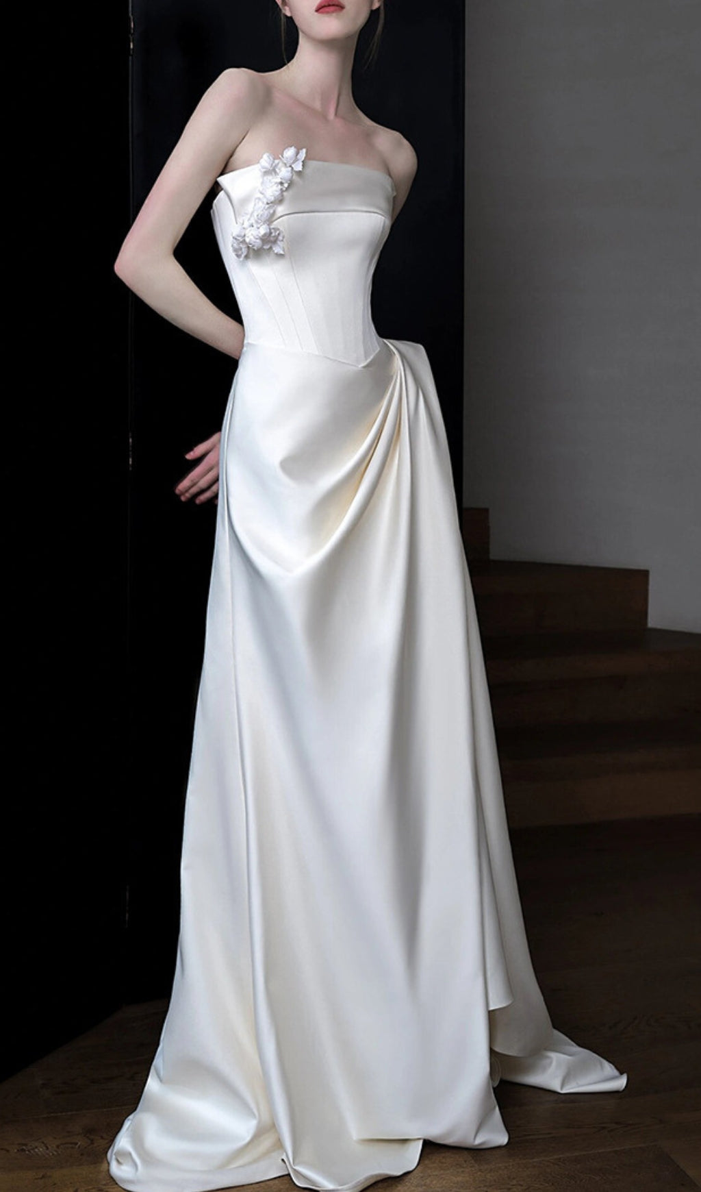 Fashionslee Women Avia White Satin Corset Wedding Dress