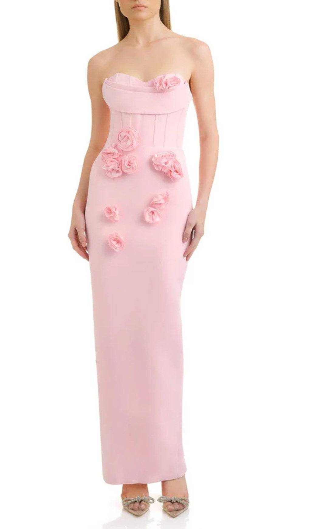 Fashionslee Women Aihe Pink Strapless Flower Bandage Dress