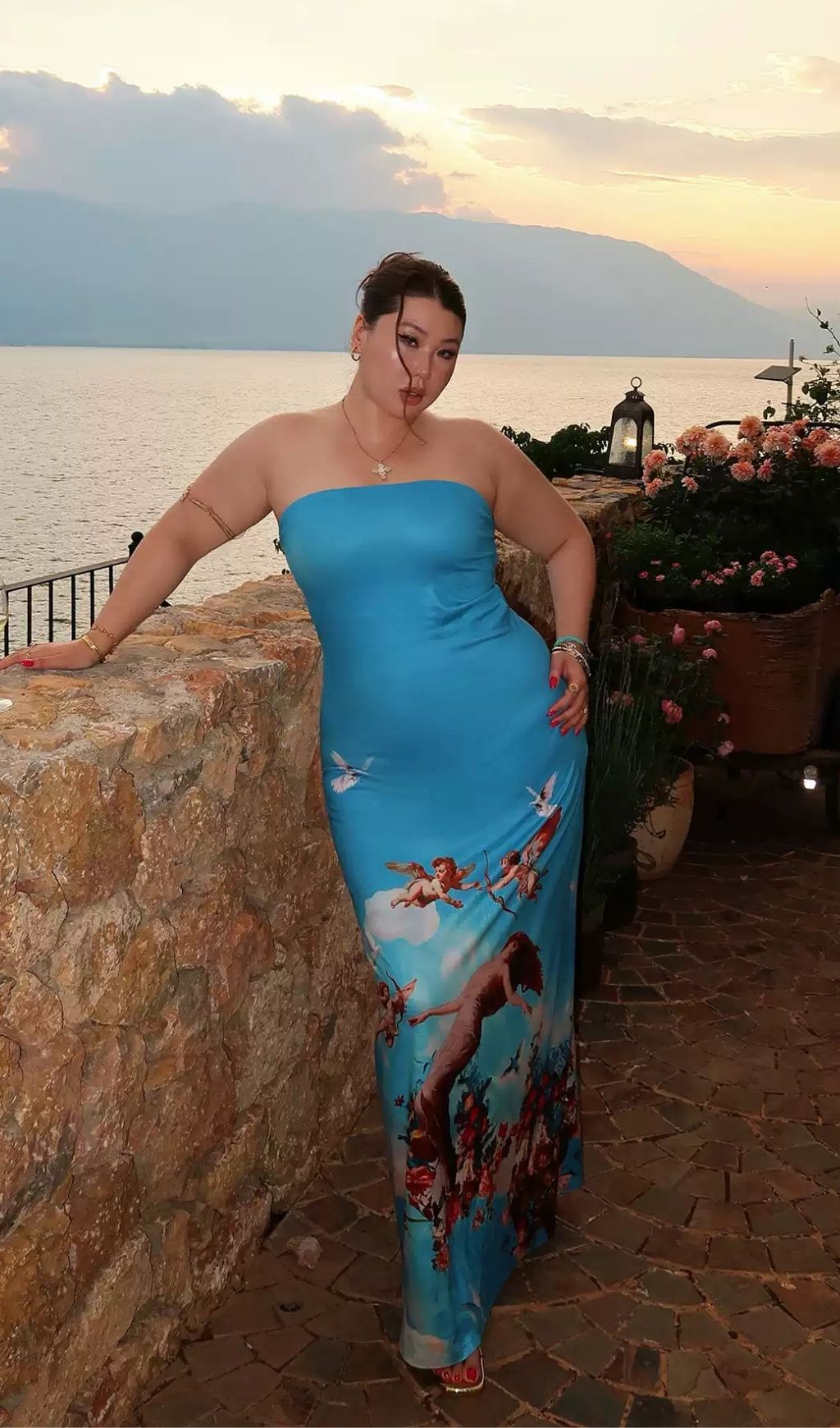 5fe841cb640824bfd12d51649d8a83c9.jpg Fashionslee Women Lacie Blue Strapless Printed Plus Size Maxi Dress
