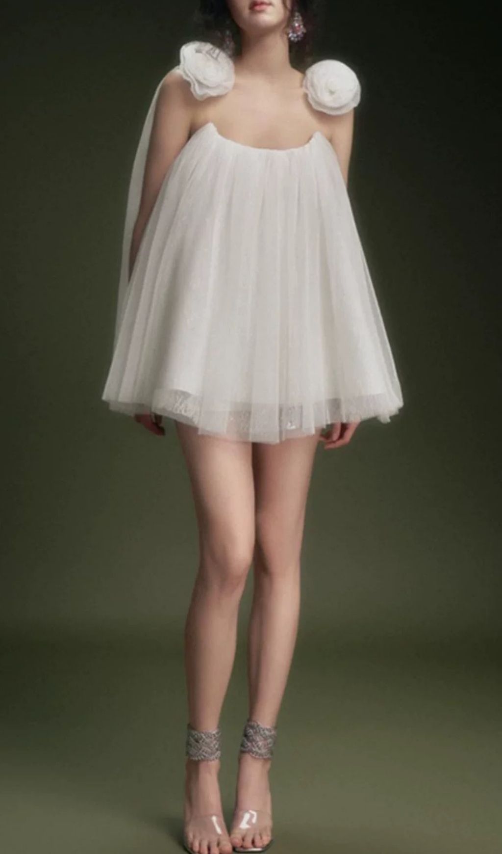 604eaf4f272f561e9810e6853a474c5b-1.jpg Fashionslee Women Lanier White Flower Mesh Mini Dress