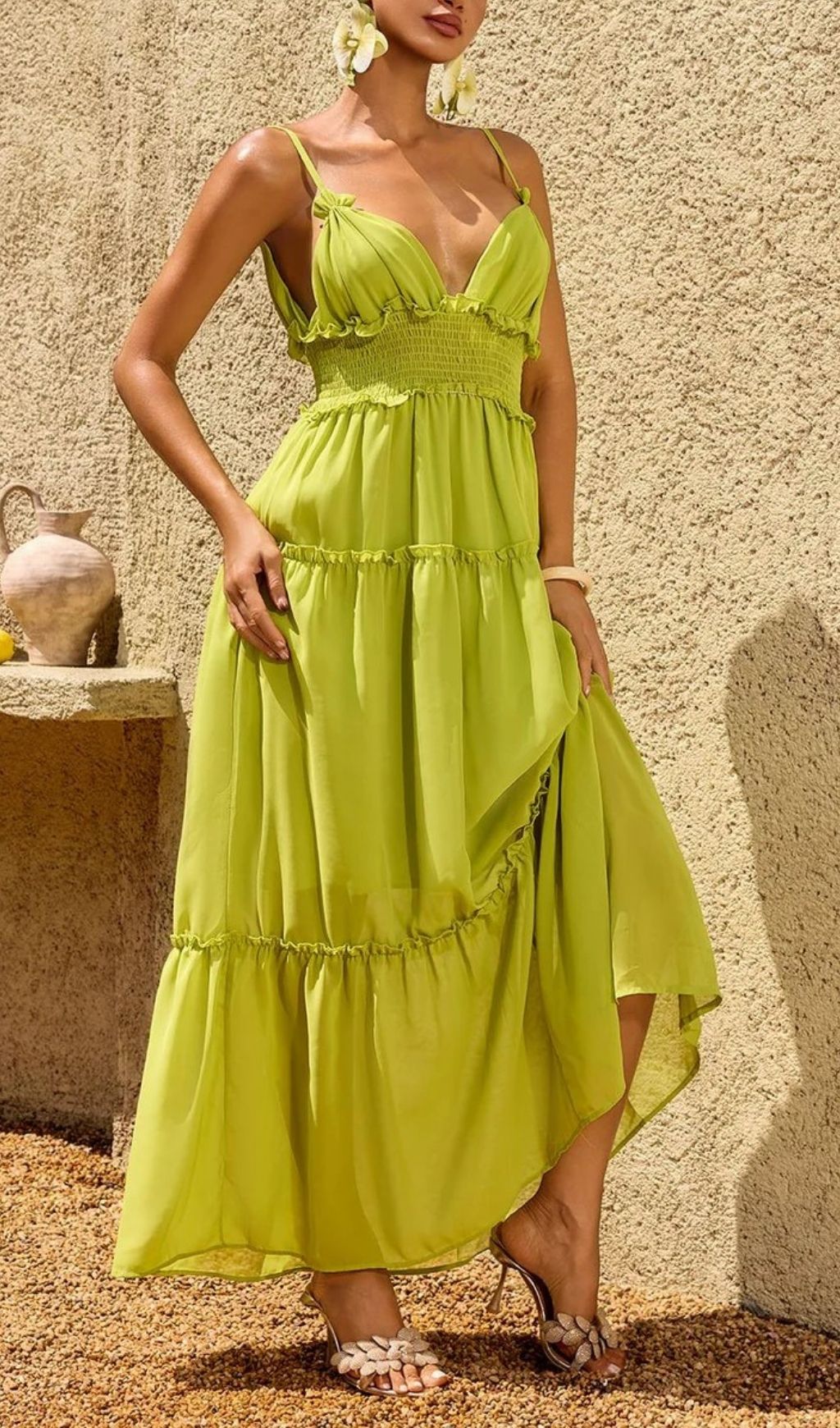 Fashionslee Women Saelvion Spaghetti Maxi Dress In Chartreuse