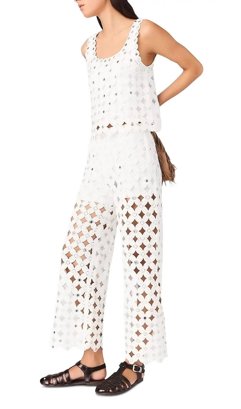 60feaee37e4409b9fedaccc97cd2e47e.jpg Fashionslee Women Pimiroir Straight Mirror Crochet Pants