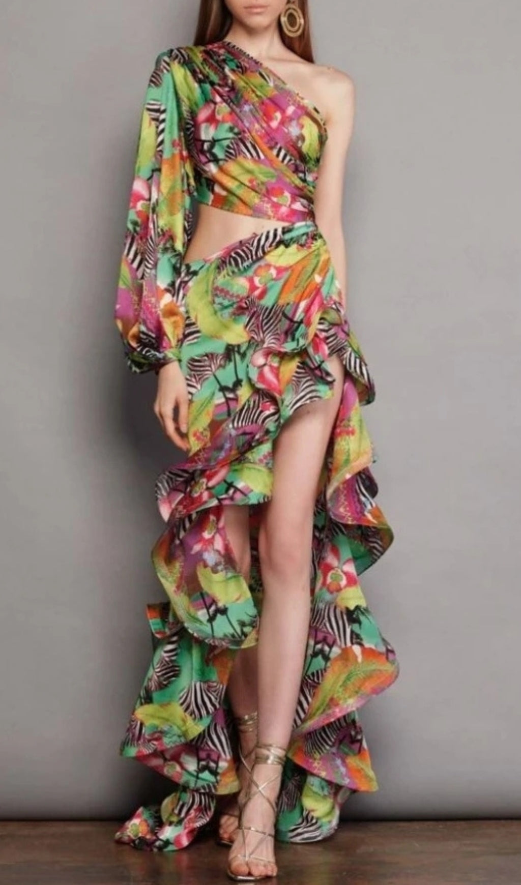 Fashionslee Women Asfrid One Shoulder Printed Maxi Dress