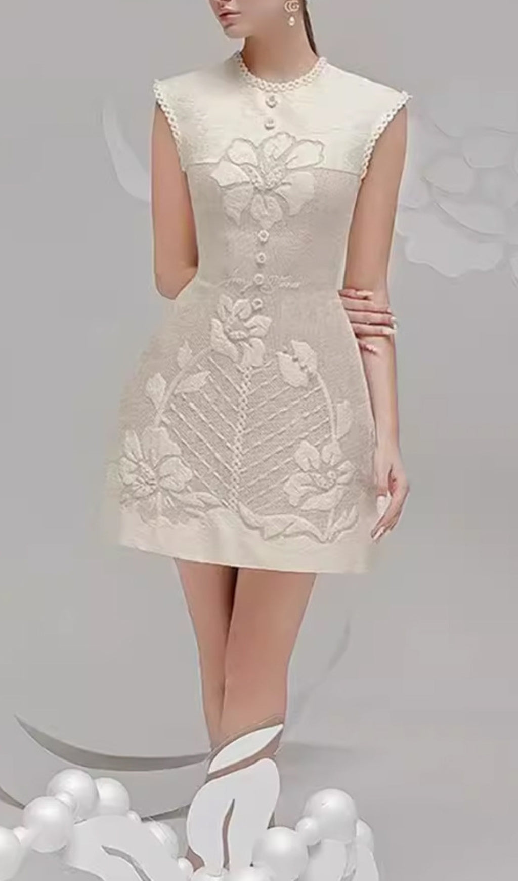 Fashionslee Women Brenda White Flower Embroidery Mini Dress
