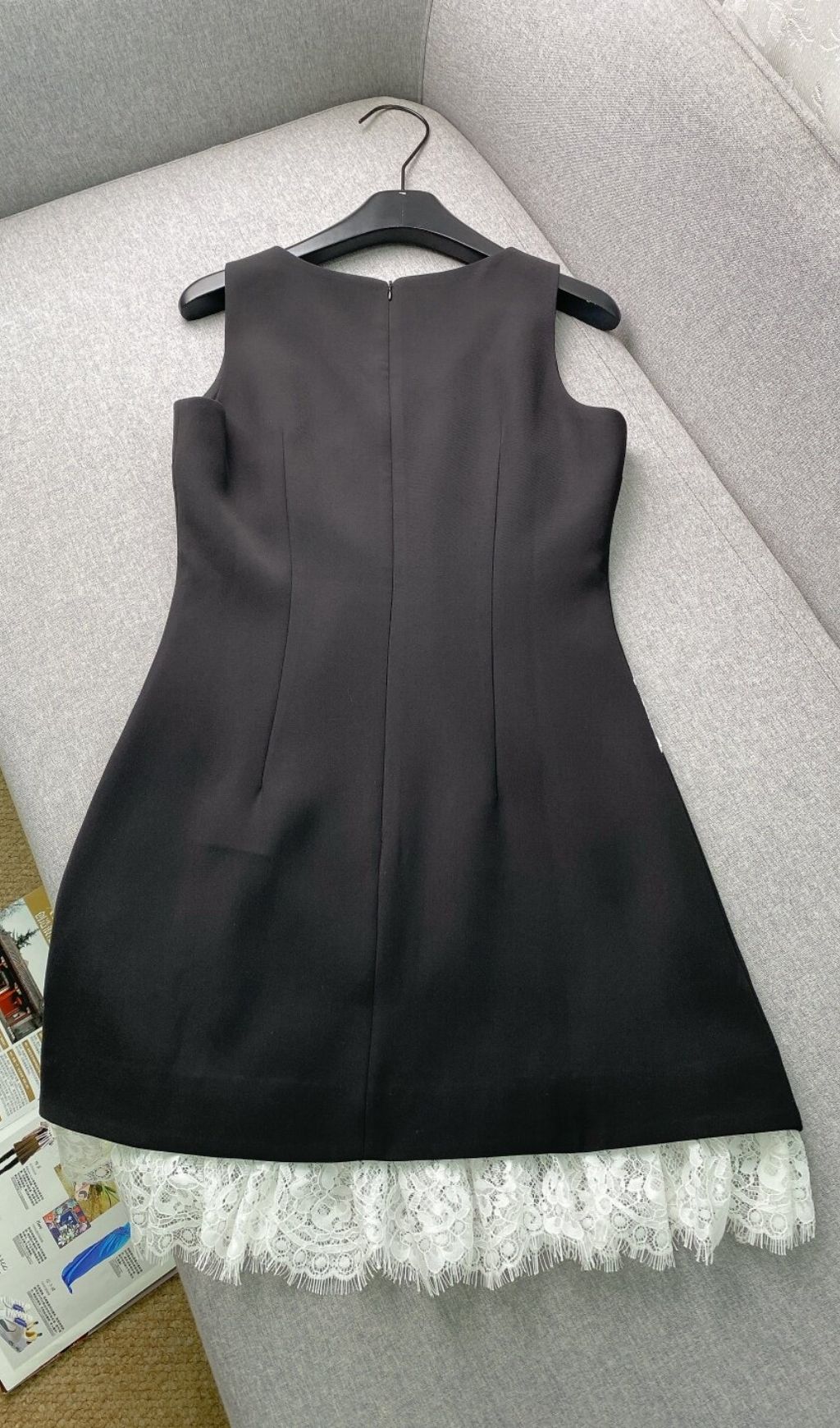 Fashionslee Women Black Crepe Lace Bow Dress
