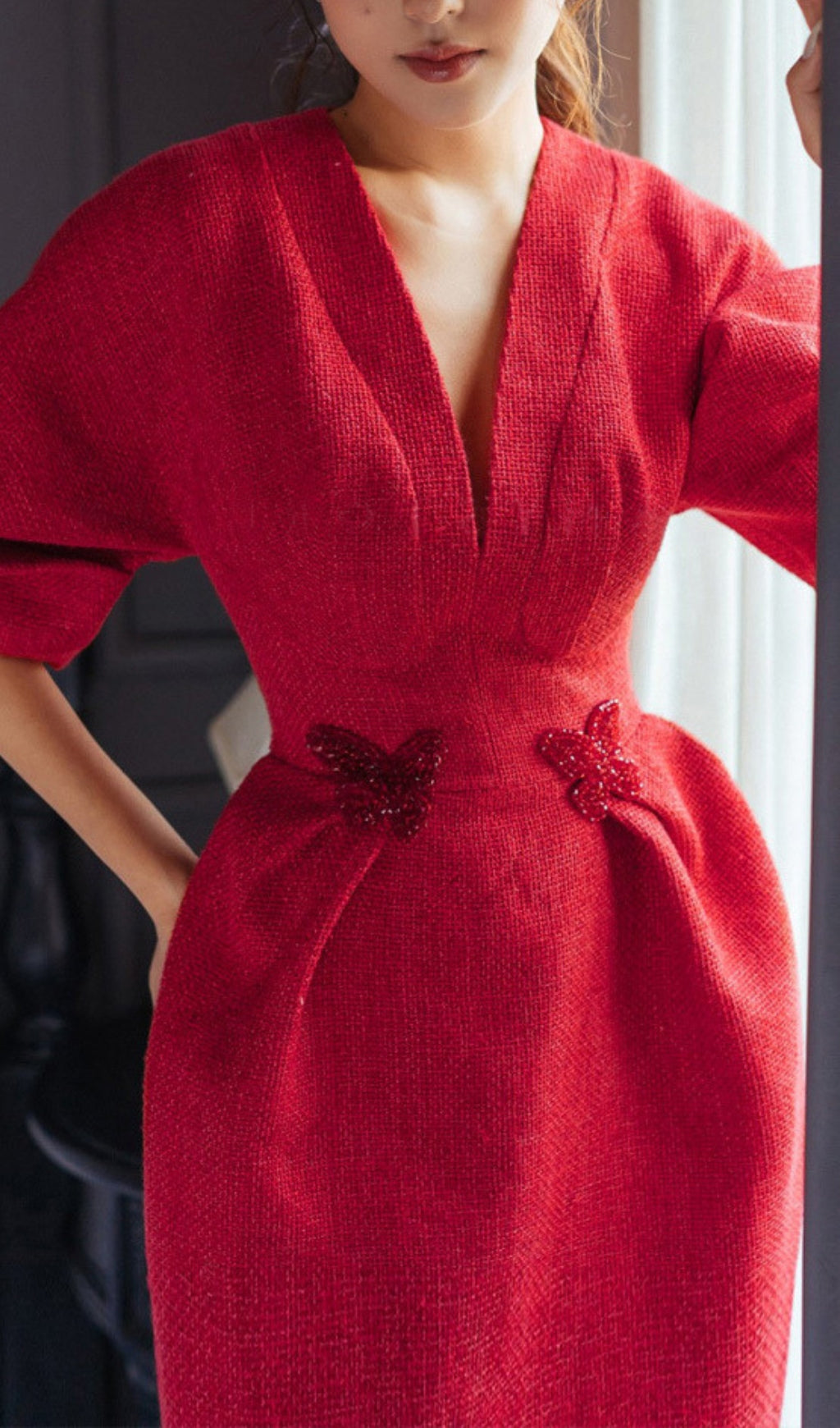 Fashionslee Women Bérénice Red Butterfly Mini Dress