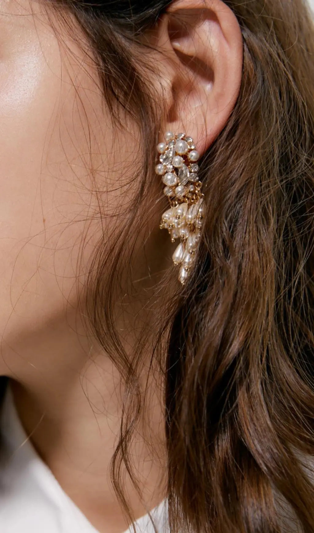Fashionslee Women Pearl Tassel Diamond Earrings