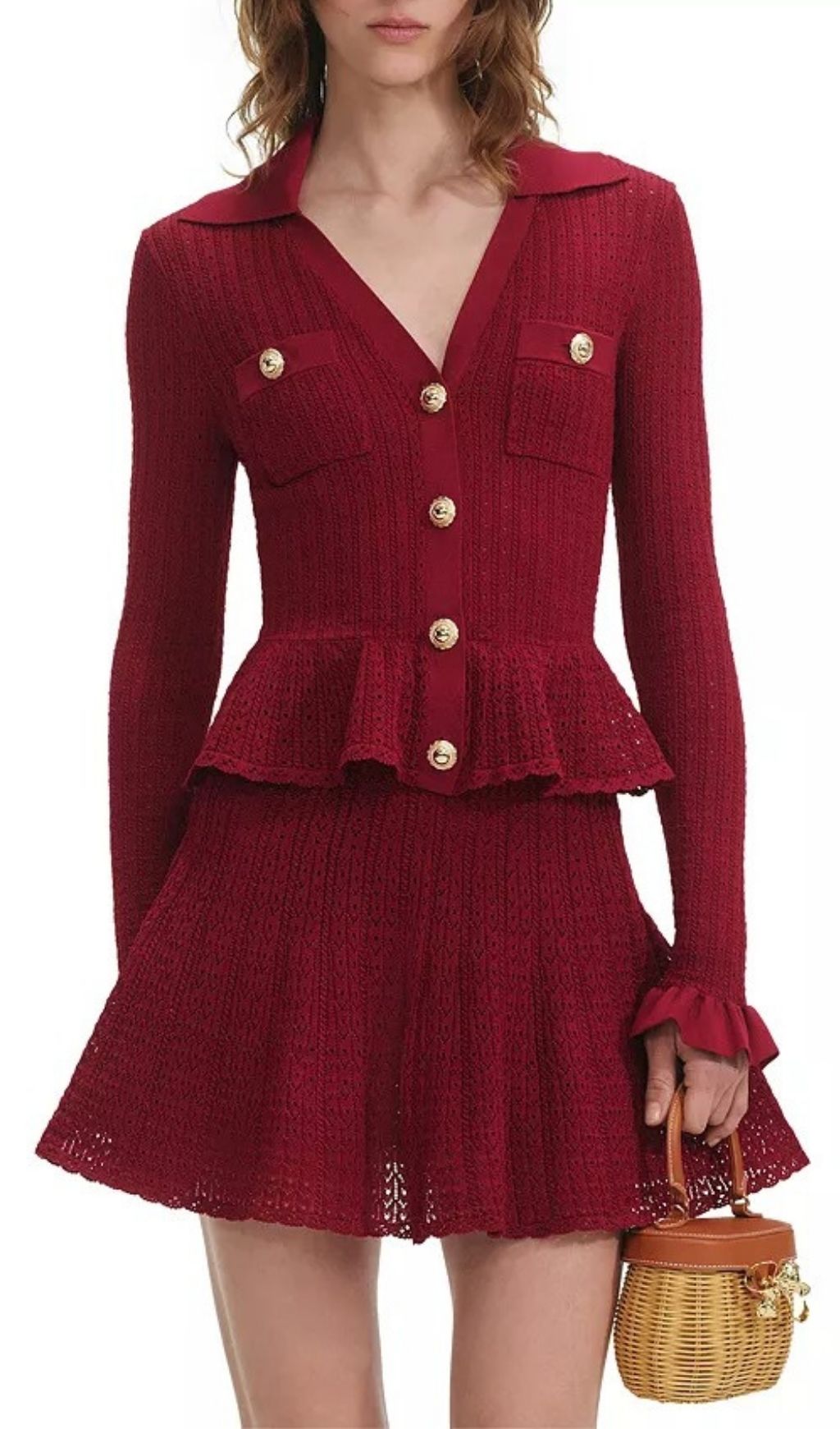 Fashionslee Women Pointelle Knit Mini Dress - Red