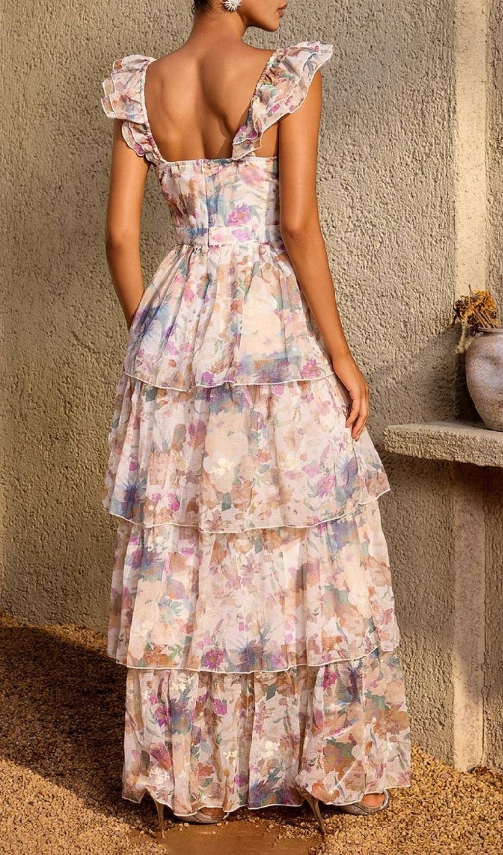 Fashionslee Women Phaevric Sleeveless Printed Tiered Maxi Dress