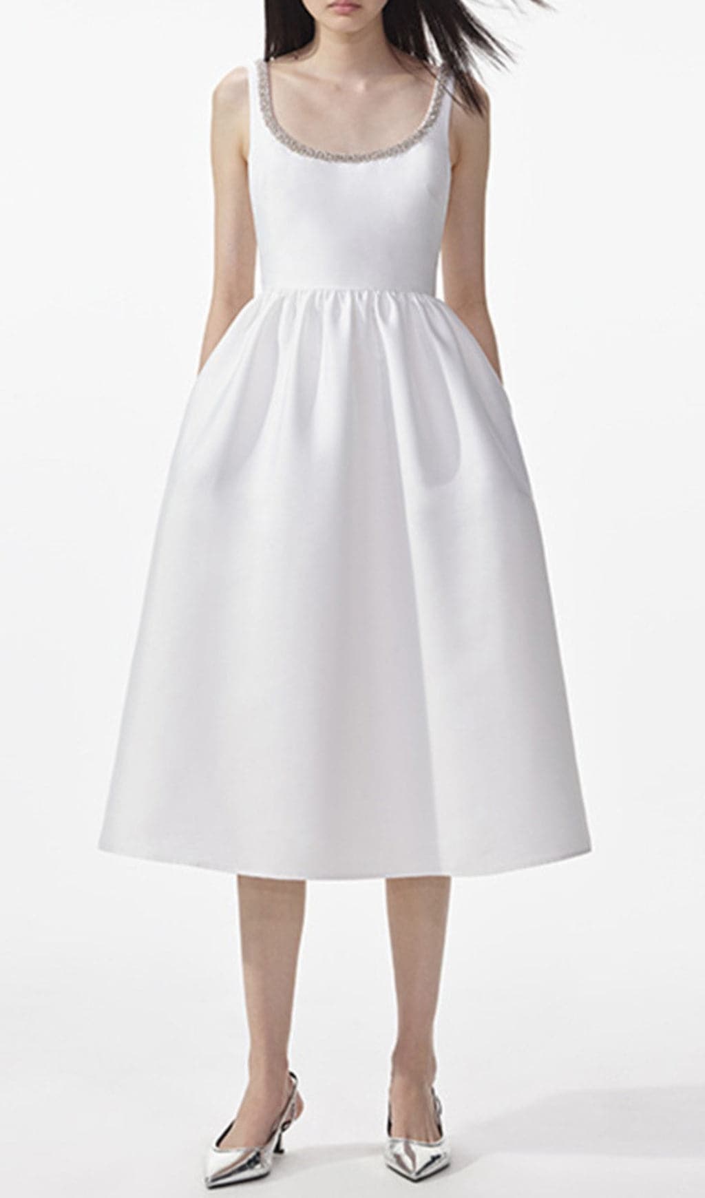 Fashionslee Women Azzurra White Diamond Nech Midi Dress