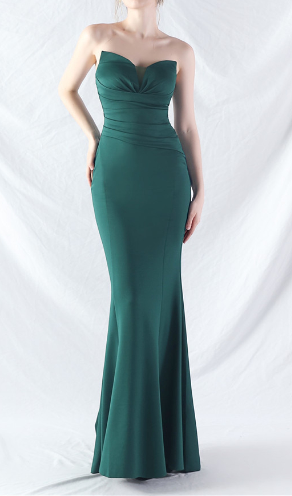Fashionslee Women Chrina Green Strapless Ruched Maxi Dress