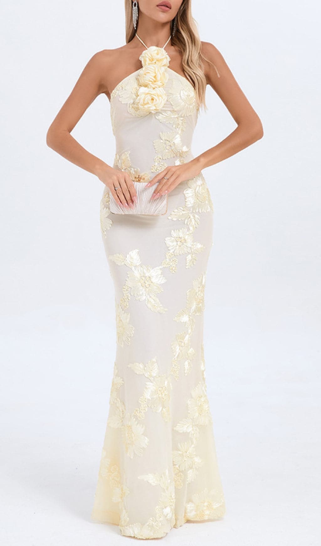 65bd63eaa7b3abeeffb047308a0588ef.jpeg Fashionslee Women Bambi Ivory Halter Flower Maxi Dress
