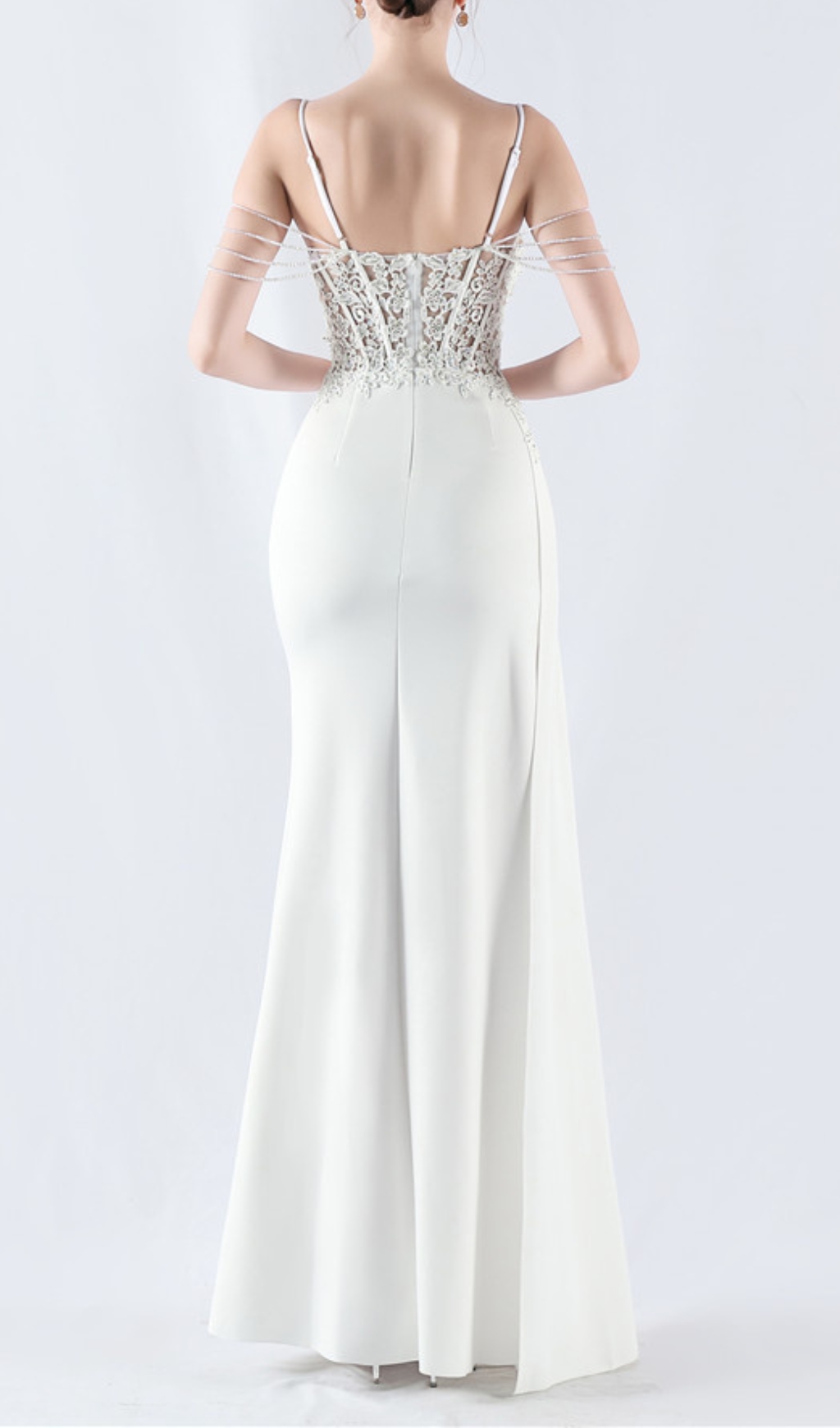 Fashionslee Women Chofa White Flower Bead Corset Maxi Dress