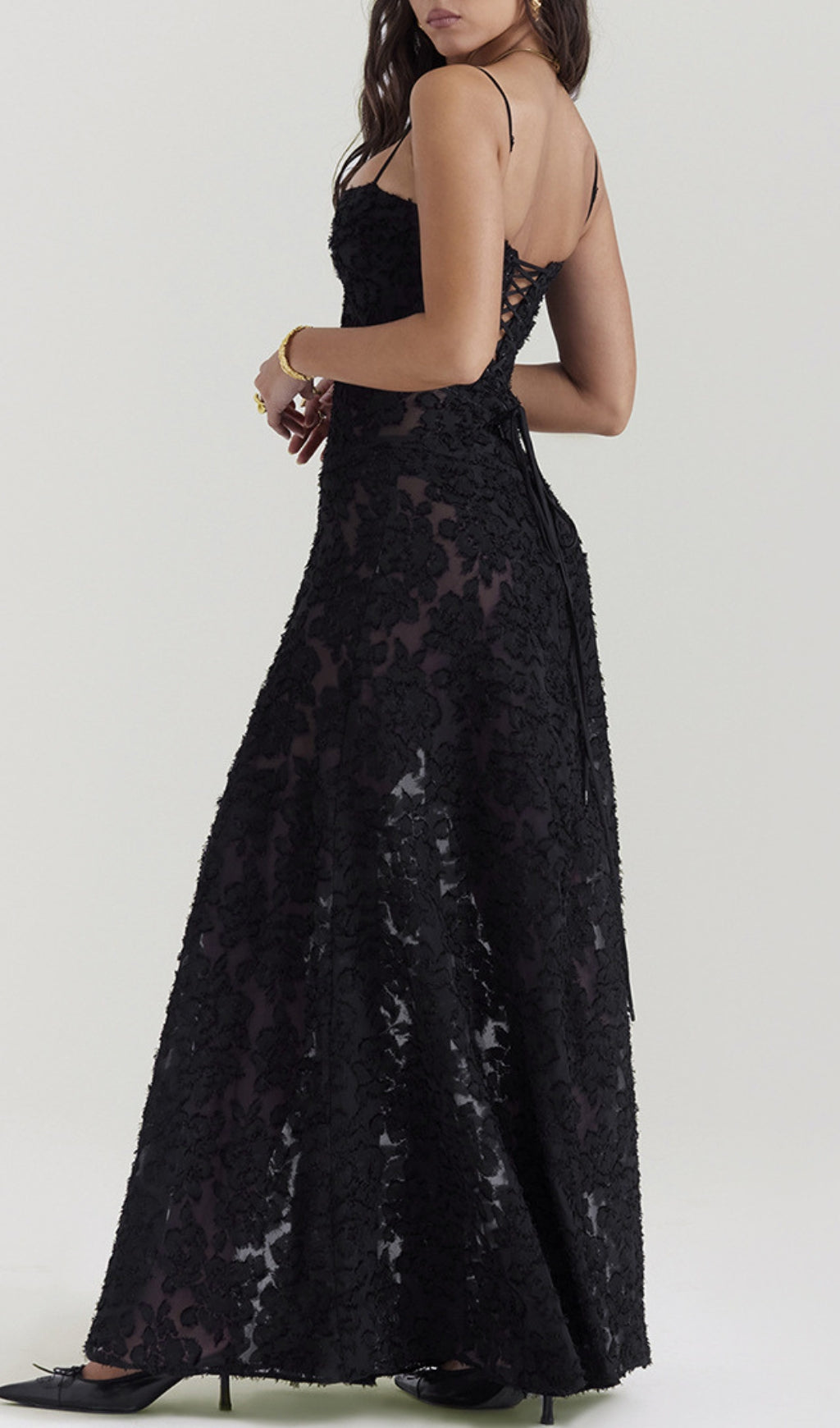Fashionslee Women Billie Black Floral Lace Back Maxi Dress