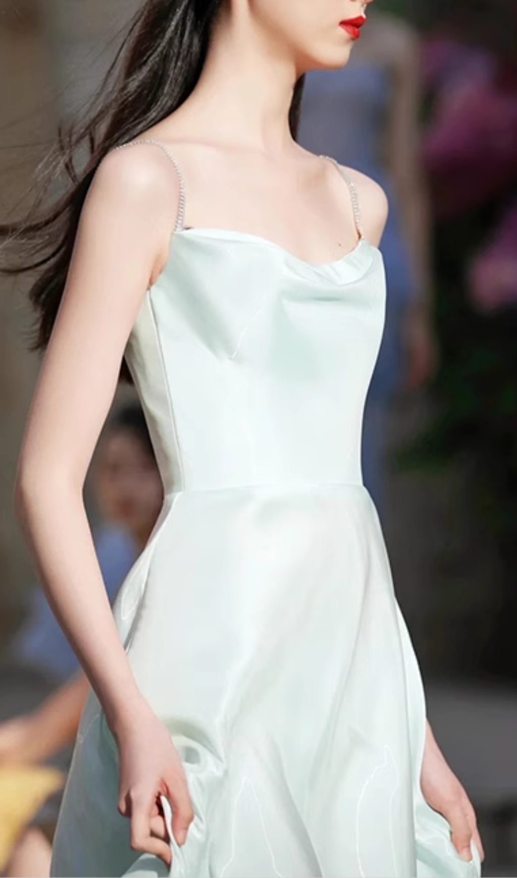Fashionslee Women Coleka Aqua Strappy Satin Maxi Dress