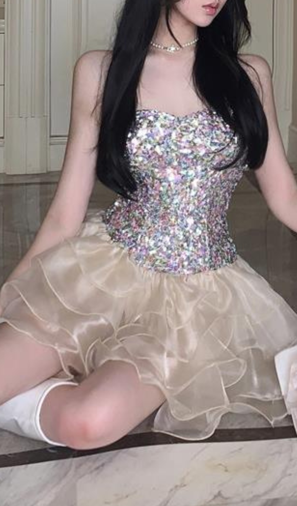 672fda5c28de7e389f9297ee372644b5.jpg Fashionslee Women Chimere Strapless Sequin Mini Dress